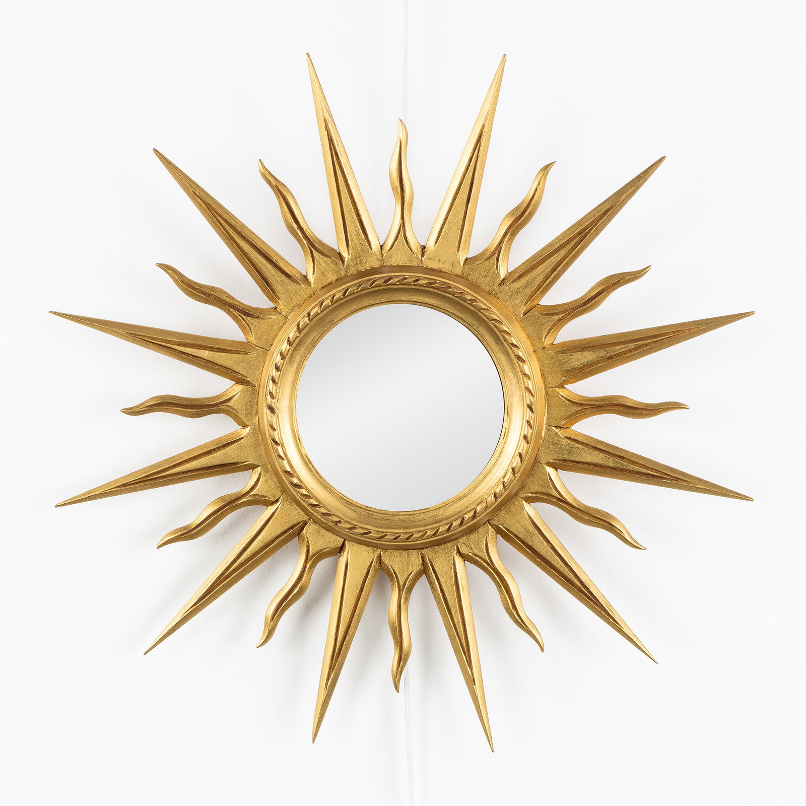A Mid-Century Sunburst Mirror, Gilt wood, Convex Glass. Circa 1970. (1 of 3)