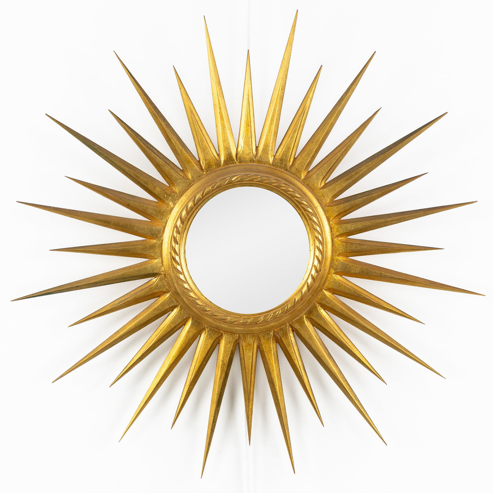A Mid-Century Sunburst Mirror, Gilt wood, Convex Glass. Circa 1970. (1 of 3)