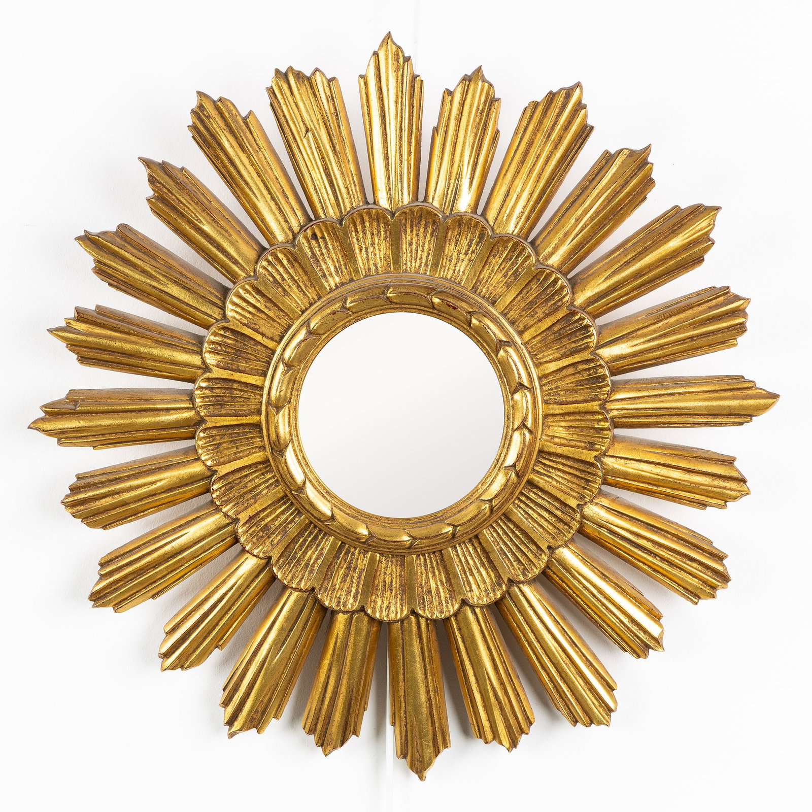 A Mid-Century Sunburst Mirror, Gilt, Convex Glass. Circa 1970. (1 of 4)