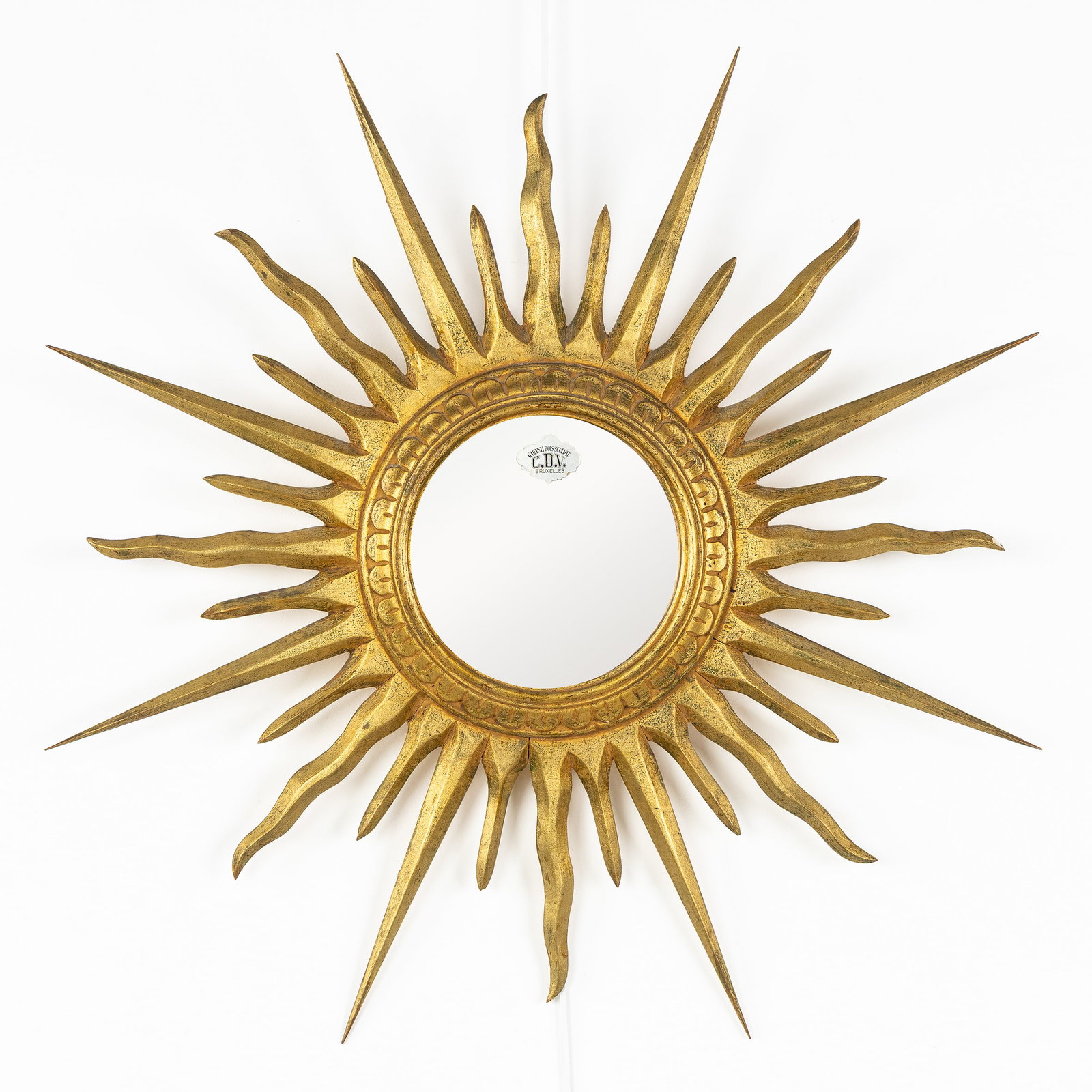 A Mid-Century Sunburst Mirror, Gilt wood, Convex Glass. Circa 1970. (1 of 5)