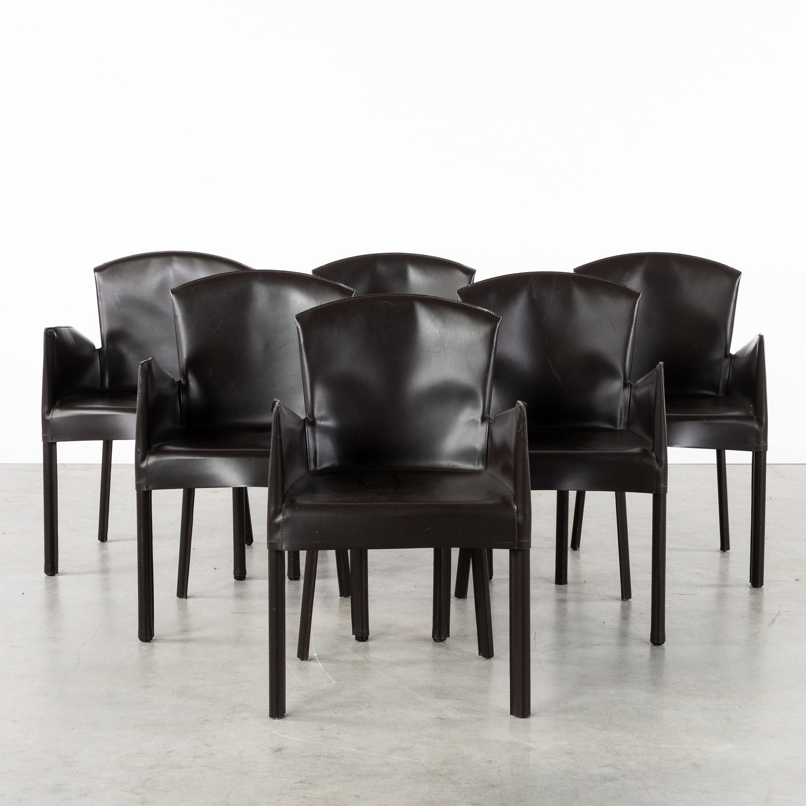 Frag, a set of six leather chairs, Italy, circa 1990. (1 of 5)