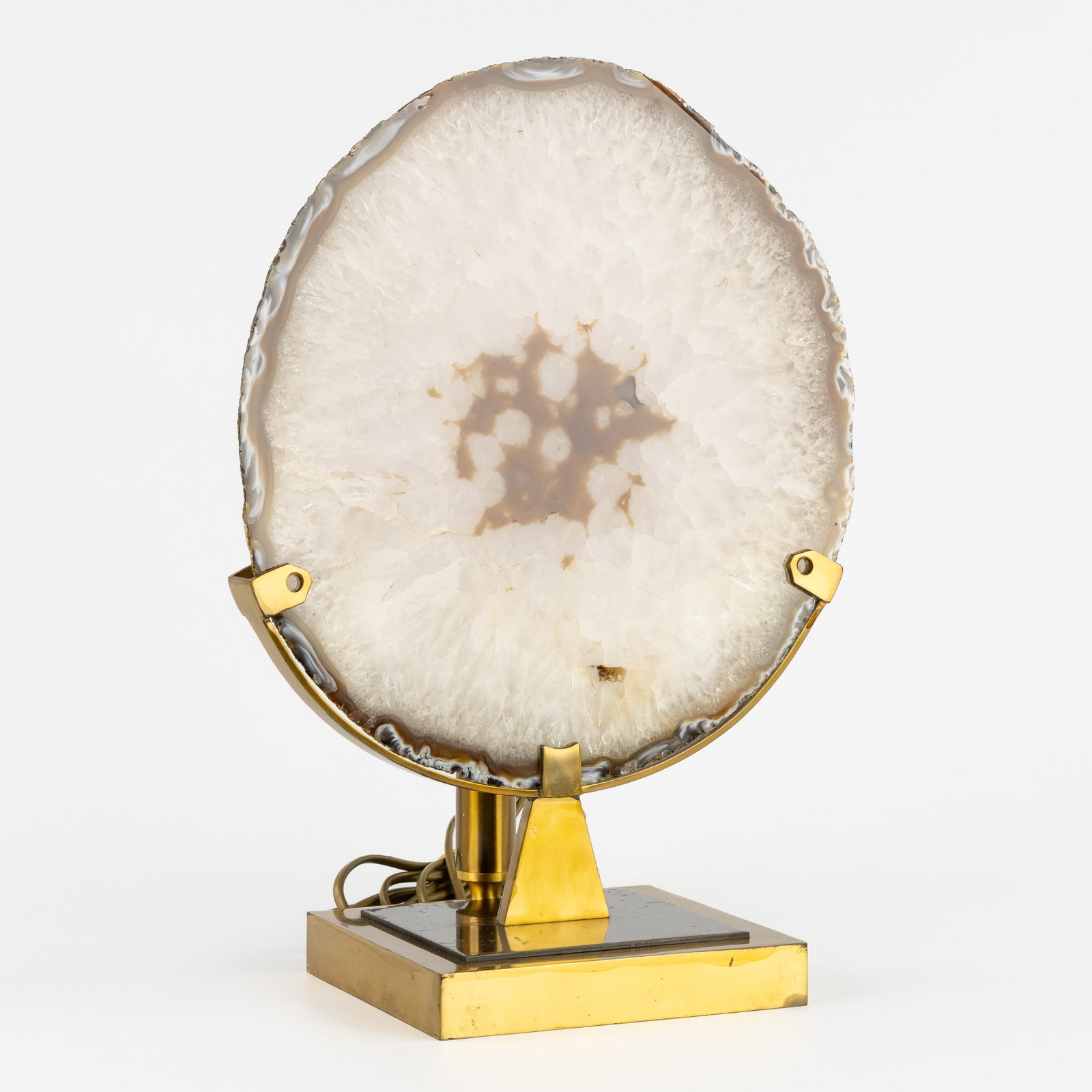 Willy Daro (1918-1990)(Attr.) 'Table lamp with Agate stone', gilt brass. Circa 1970. (1 of 7)