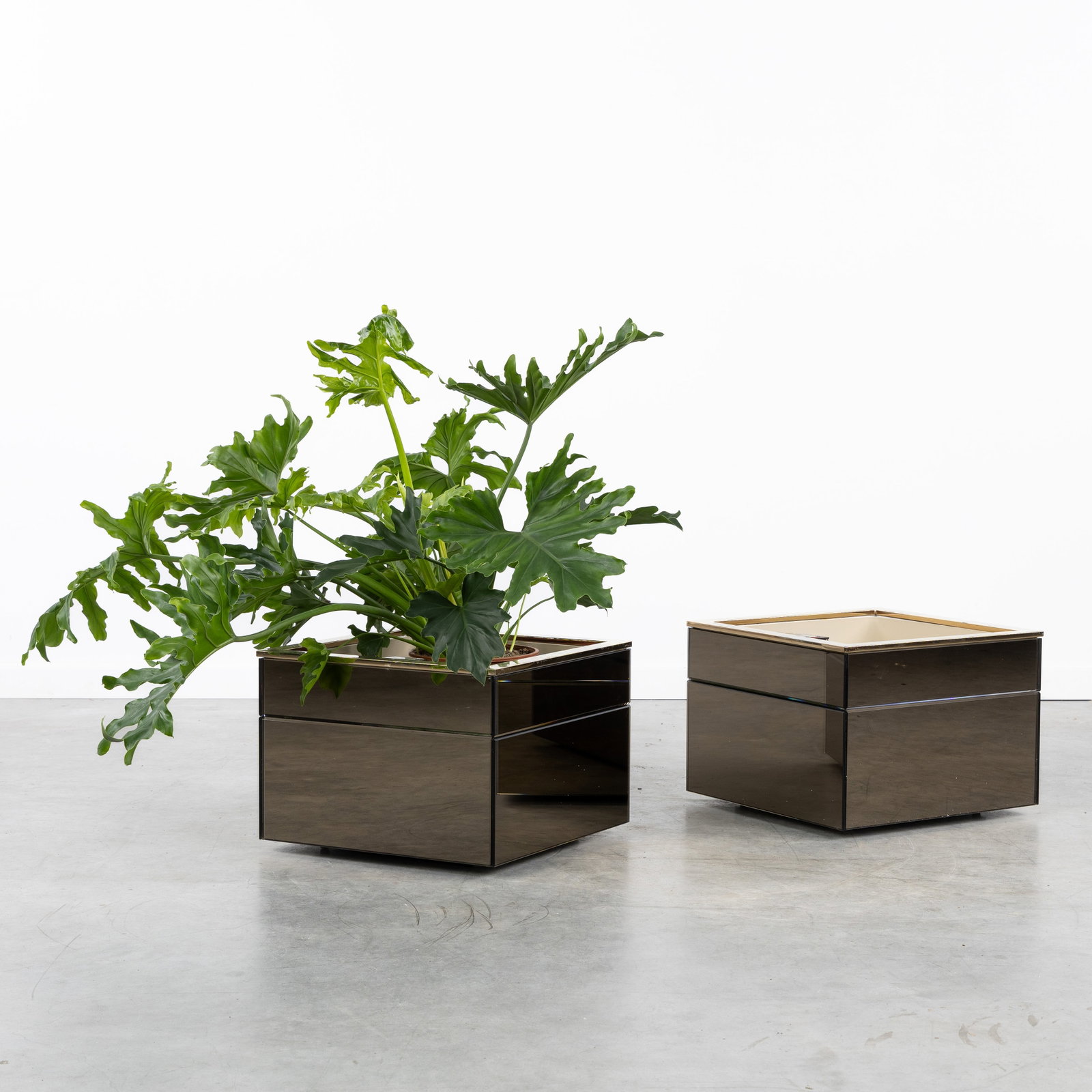 Belgo Chrome, Meutabel, a pair of flowerpots or cache pots, 'Florabelle', Gilded metal and glass. (1 of 10)