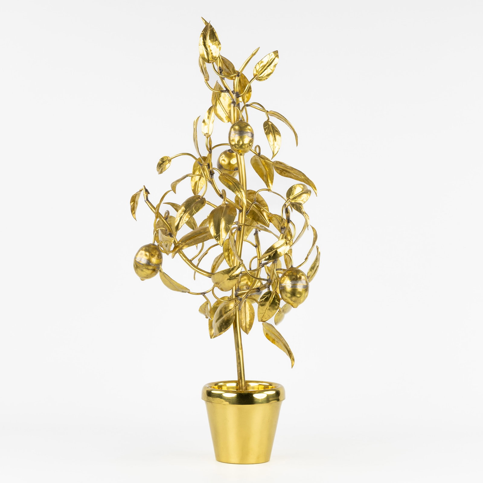 A Decorative sculpture of a lemon tree, gilded metal, circa 1970. (1 of 7)