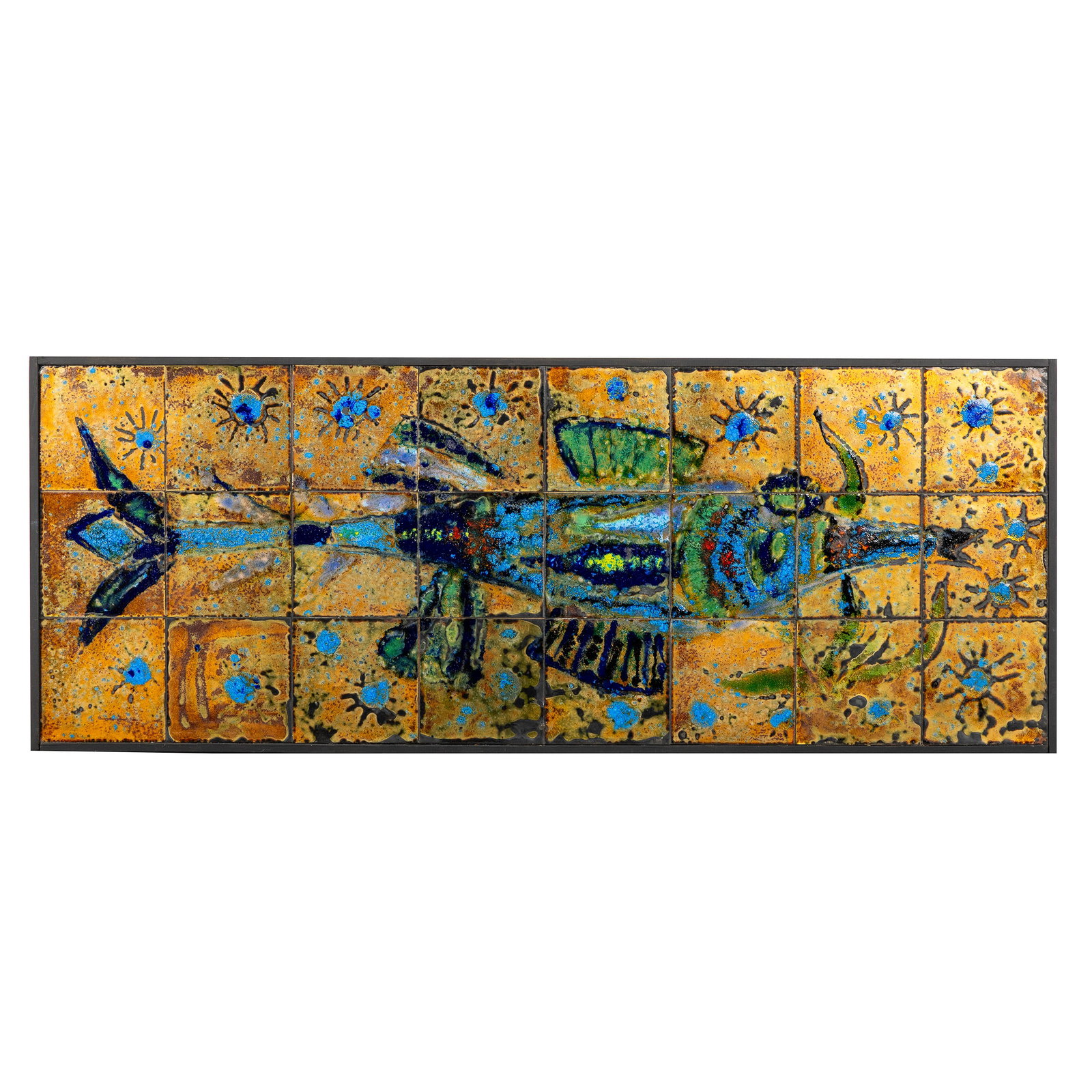 A Decorative Wall panel with Fish and Palm tree, enamel on copper, circa 1950-1960. (1 of 5)