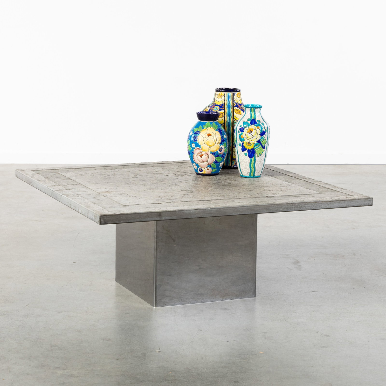 Peter Draenert (1937-2005) a coffee table, for Draenert, Slate and chrome-plated metal, Germany, (1 of 7)