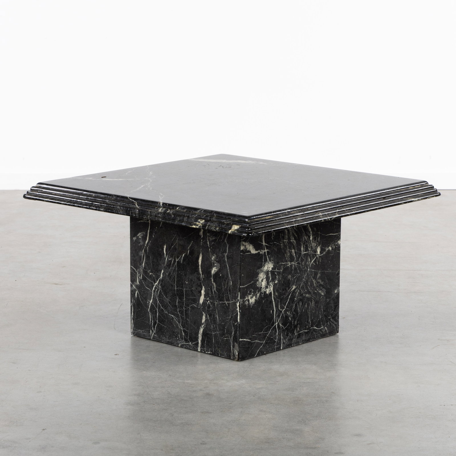 A Square Nero Marquina marble coffee table, circa 1980. (1 of 7)