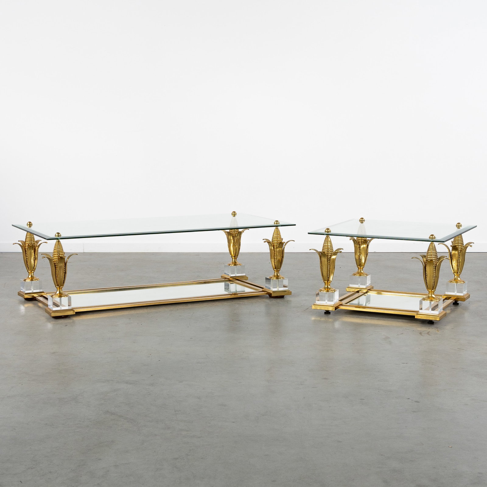 A Pair of coffee tables with 'Corn Cobs', gilded metal and glass, Hollywood Regency style, circa (1 of 7)