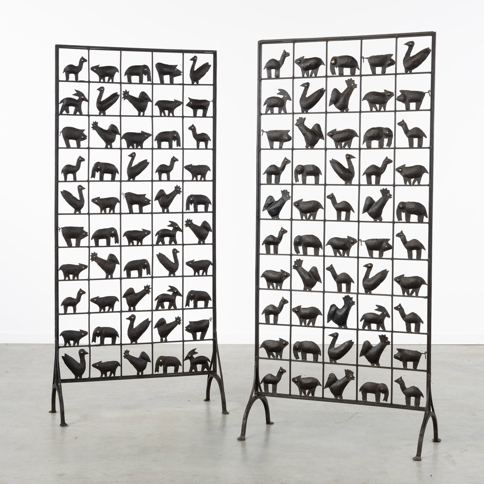 Jean Touret (1916-2004) a pair of wrought iron room dividers with animal decoration, for Les (1 of 7)