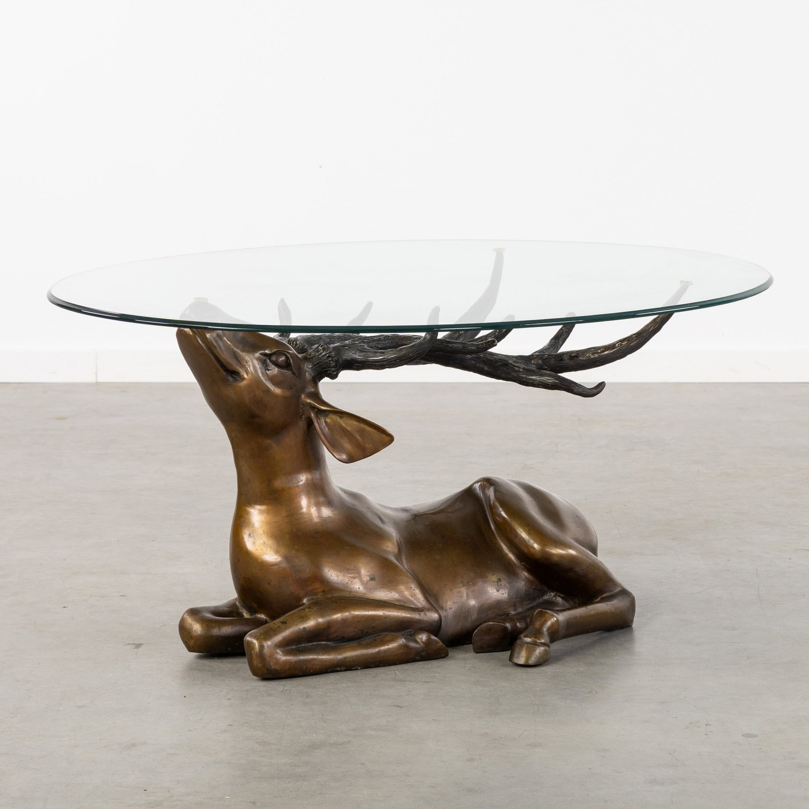 A Coffee Table, Patinated Bronze Deer with Glass Table Top, Hollywood Regency, circa 1970. (1 of 8)