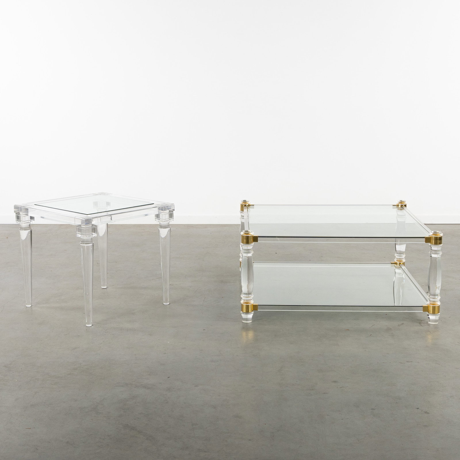 Two coffee tables, plexiglass and glass, Hollywood Regency style, circa 1970. (1 of 7)