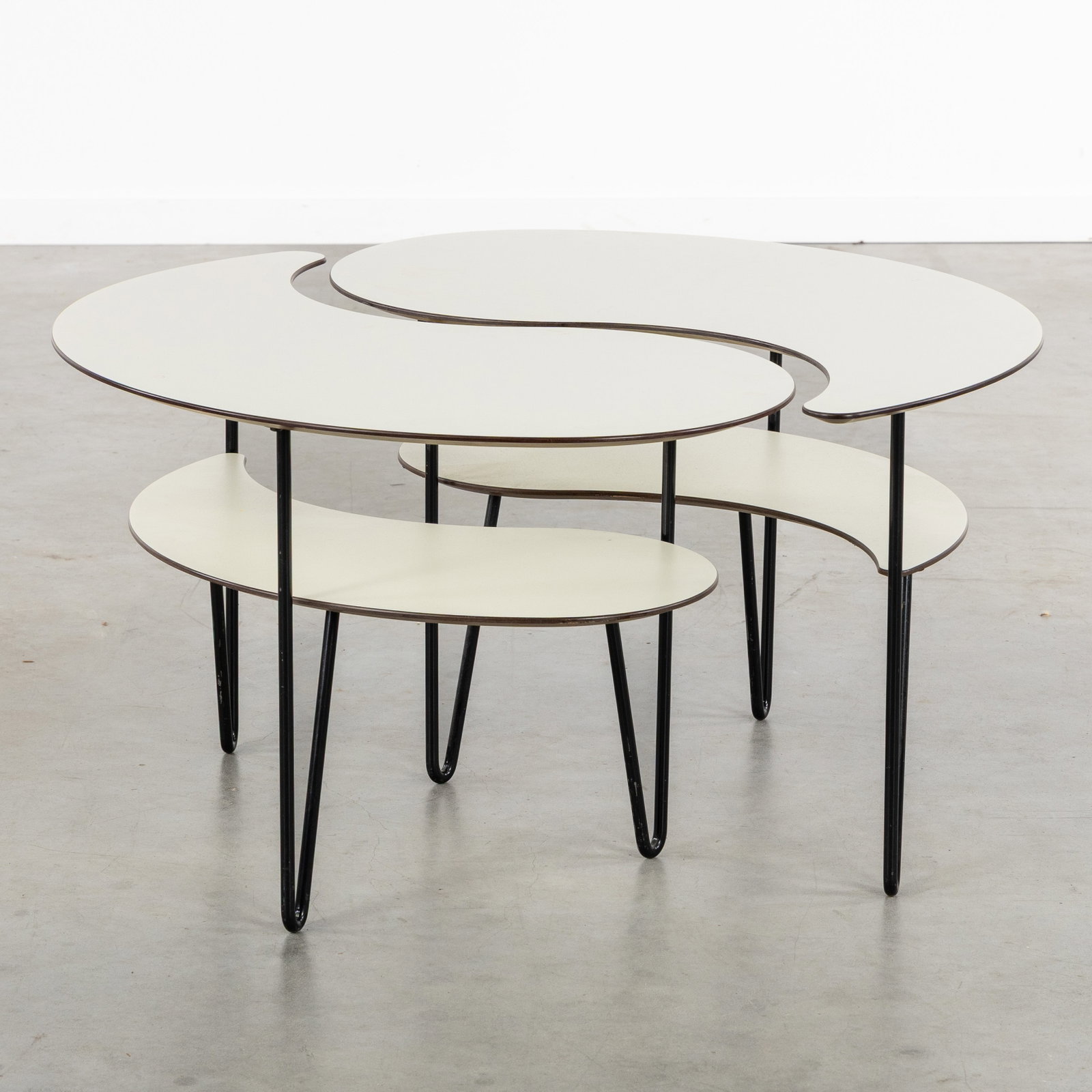 Dutch Originals, a pair of 'Yin Yang' side tables or coffee tables, wood and lacquered metal, circa (1 of 5)