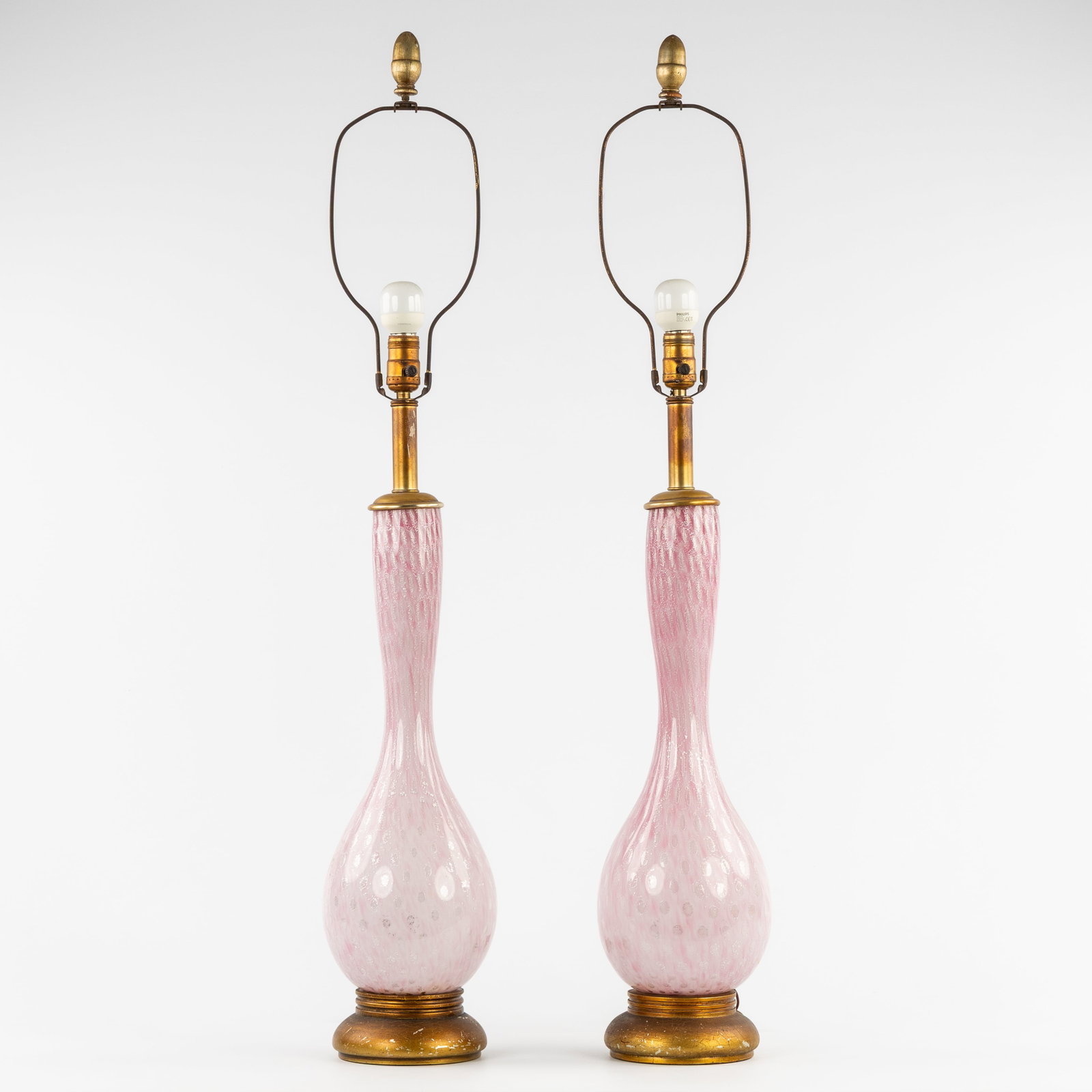 Murano, a pair of large table lamps, gilded wood and glass. Venice, Italy, 20th C. (1 of 8)