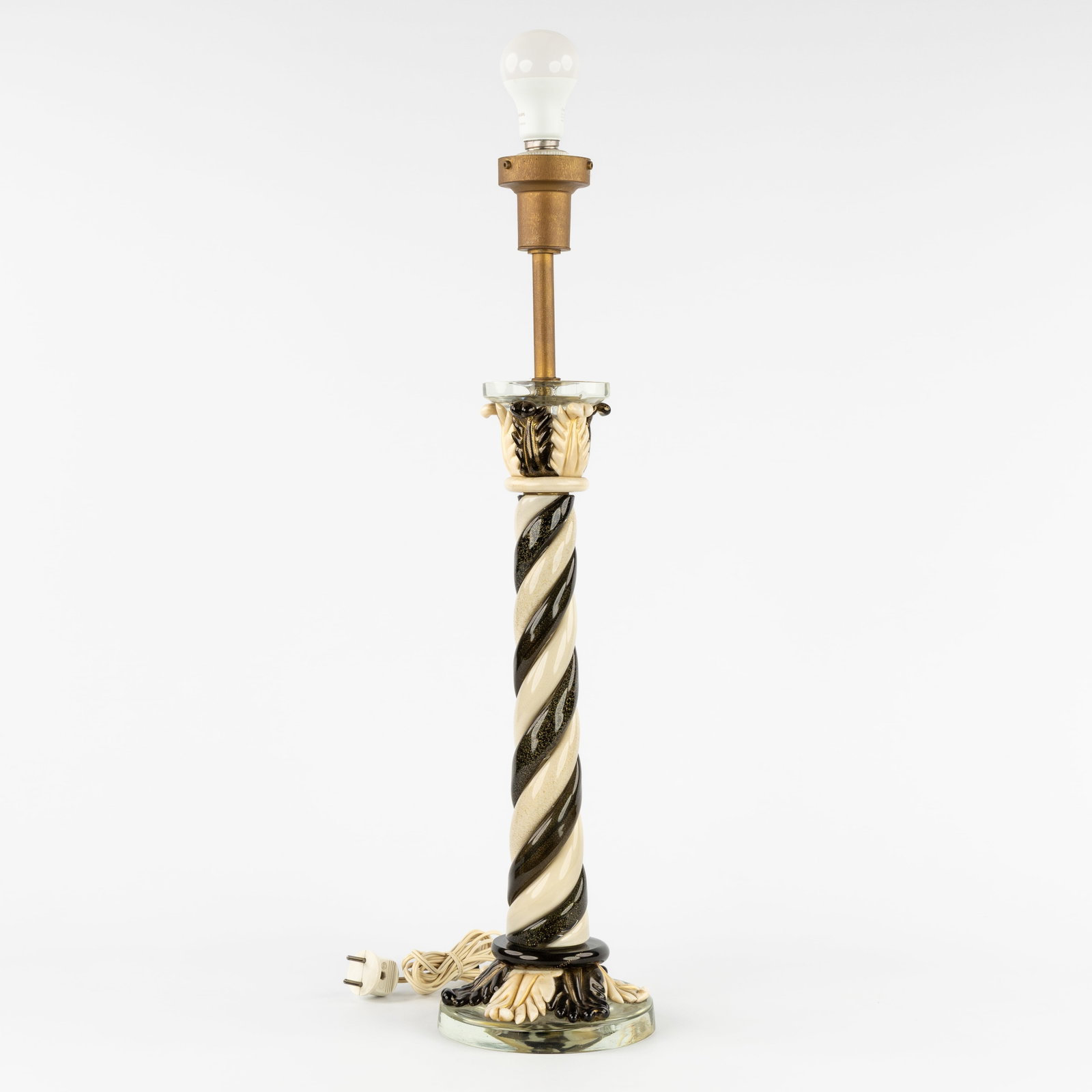 A Mid-Century table lamp with a twisted glass column and acanthus leaves, Murano, Italy, circa 1960. (1 of 7)