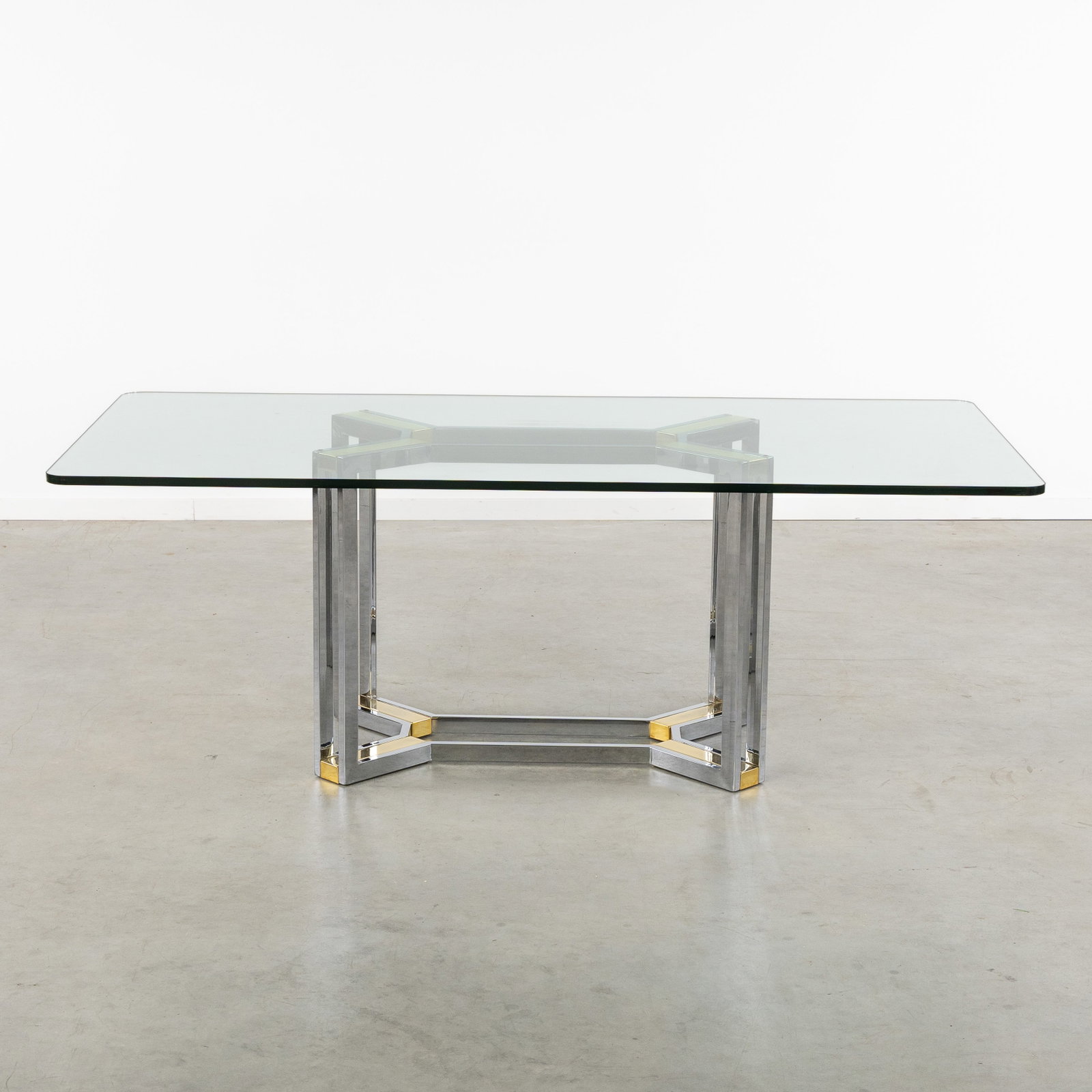 Belgo Chrom, Meutabel, a design dining table. Gilded and chromed metal and glass. Circa 1970. (1 of 6)
