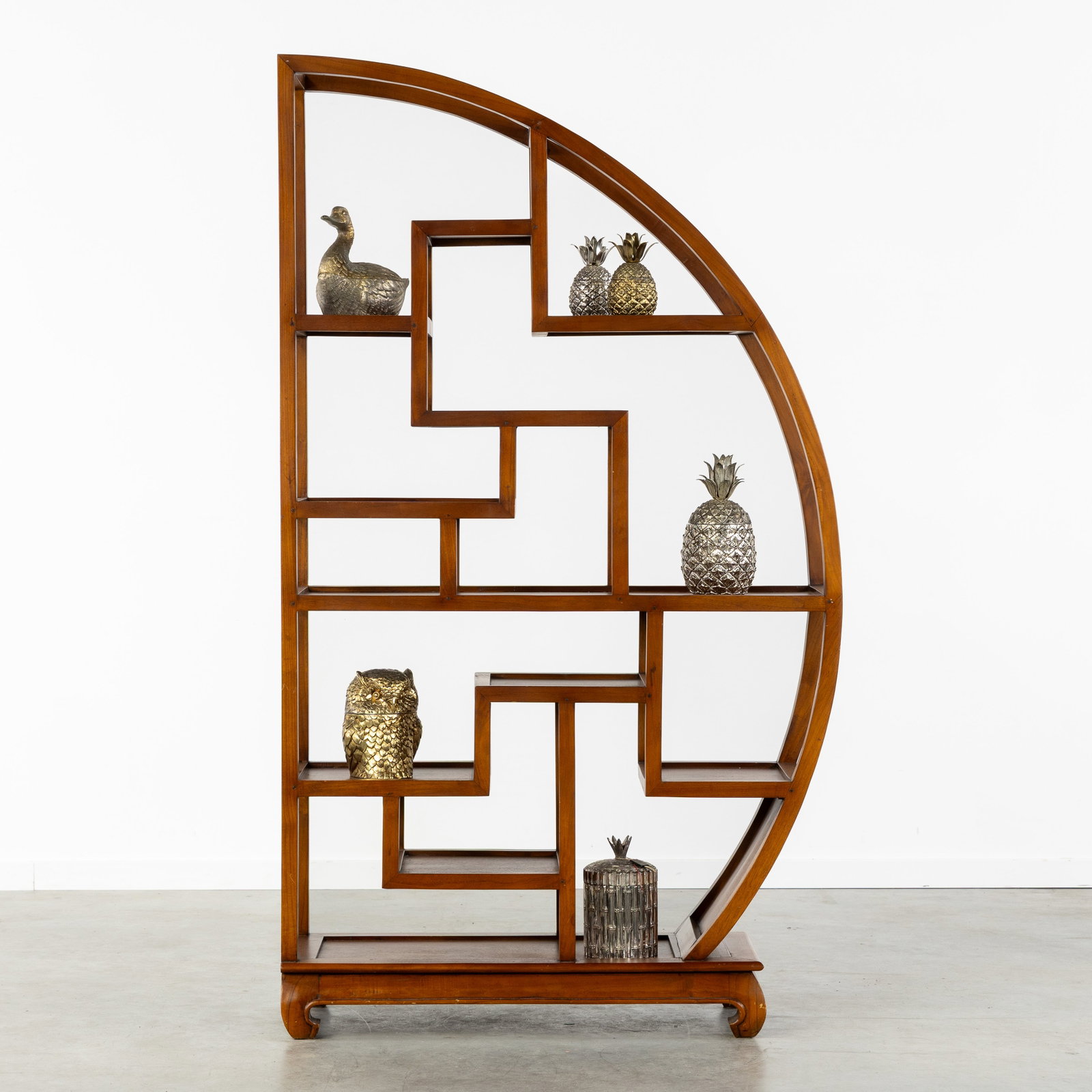 A Chinese wooden 'Half Moon' Display shelf or Room divider, 20th (1 of 7)