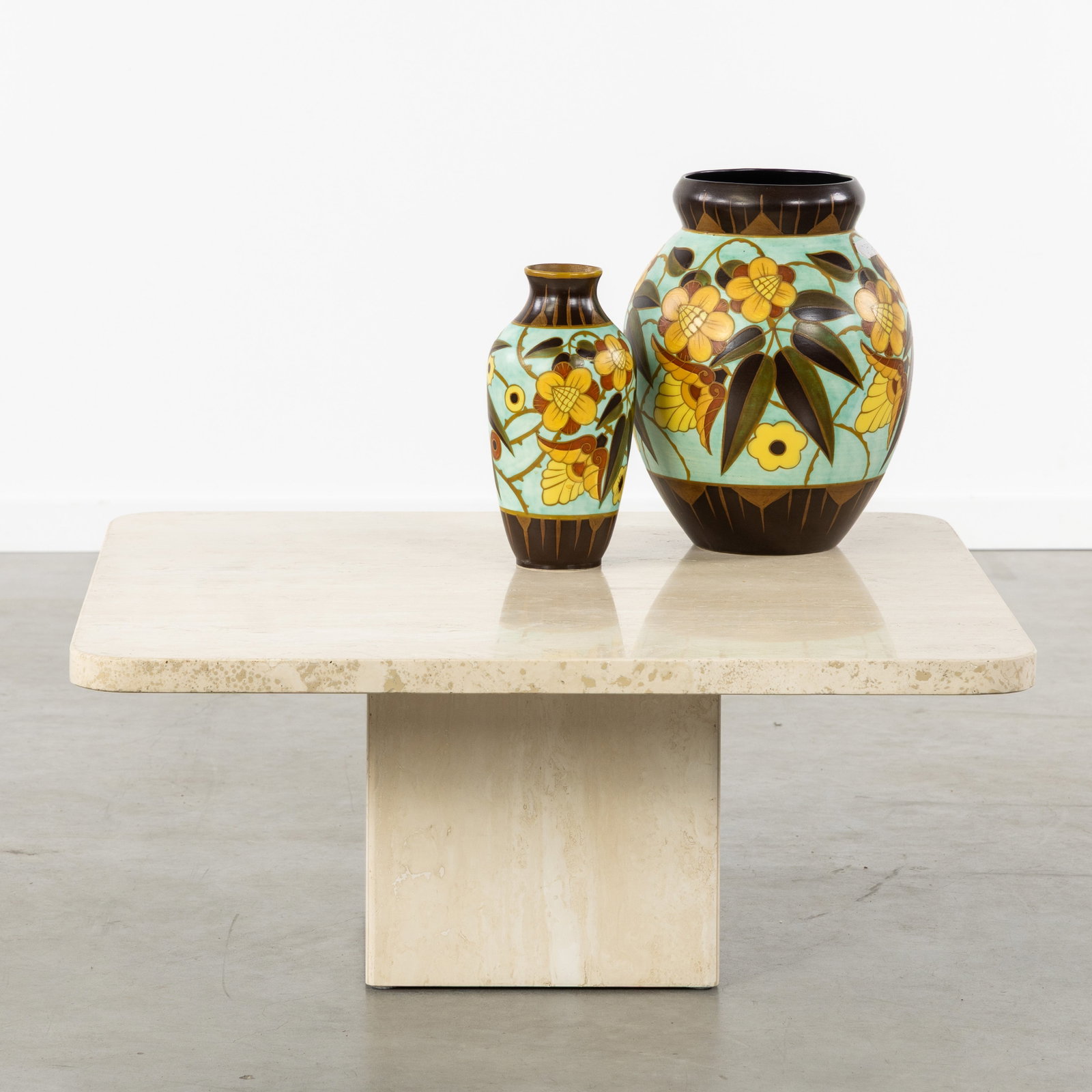 A Decorative square coffee table, travertine. (1 of 5)