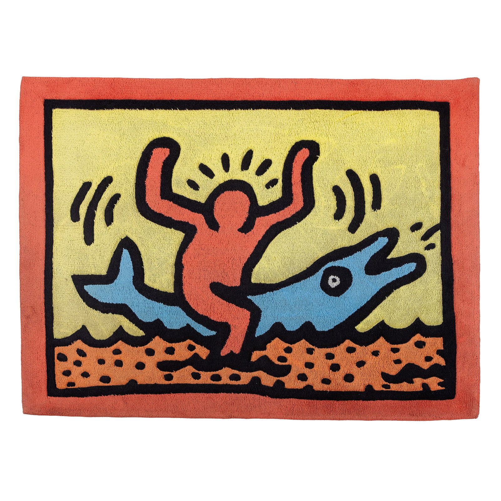 Keith Haring (1958-1990) 'Dolphin Ride', an Art Rug, for The Estate of K. Haring, circa 1990. (1 of 7)