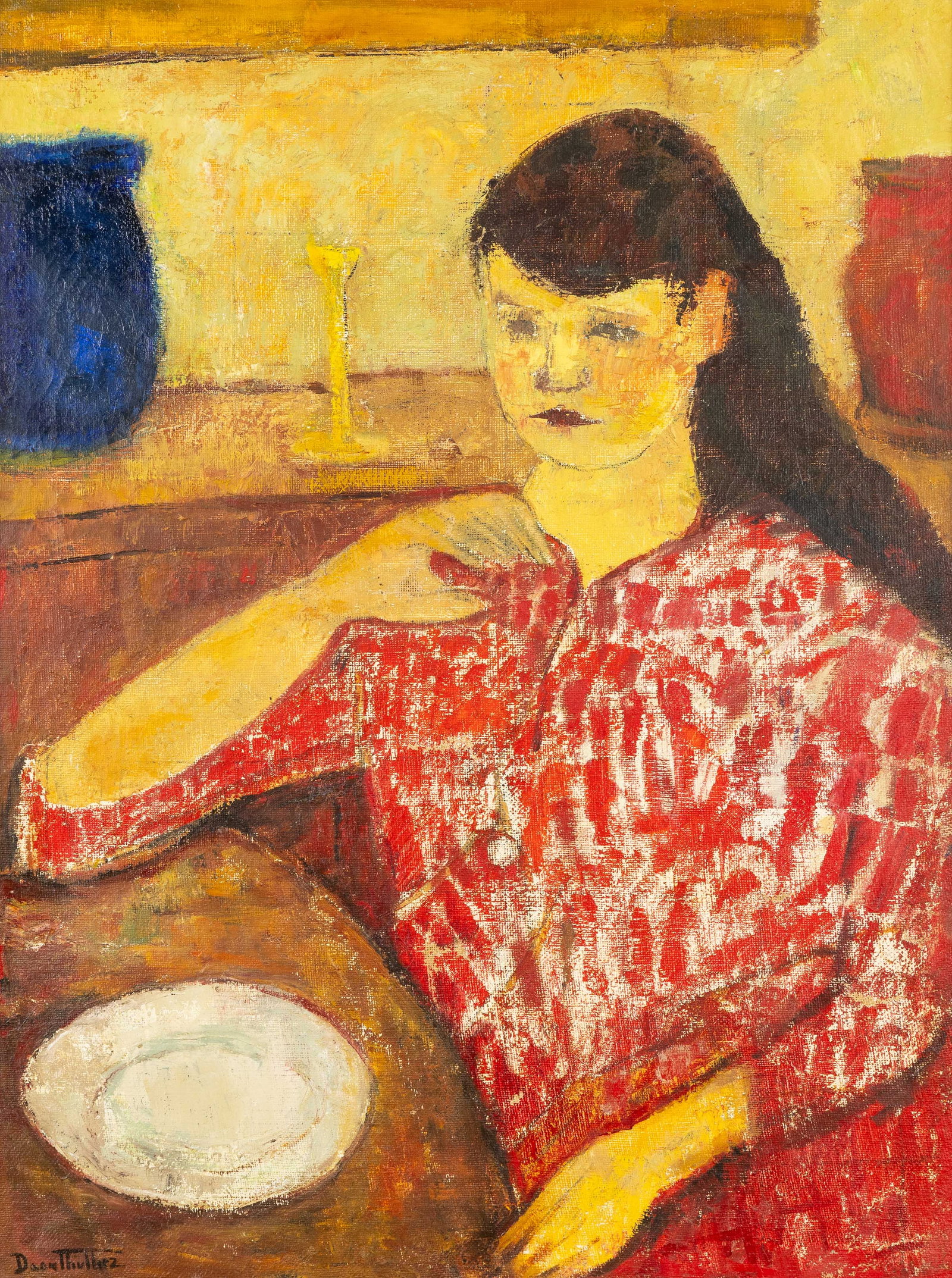Daan Thulliez (1902-1965) ‘Girl at the kitchen table' oil on canvas. (1 of 5)