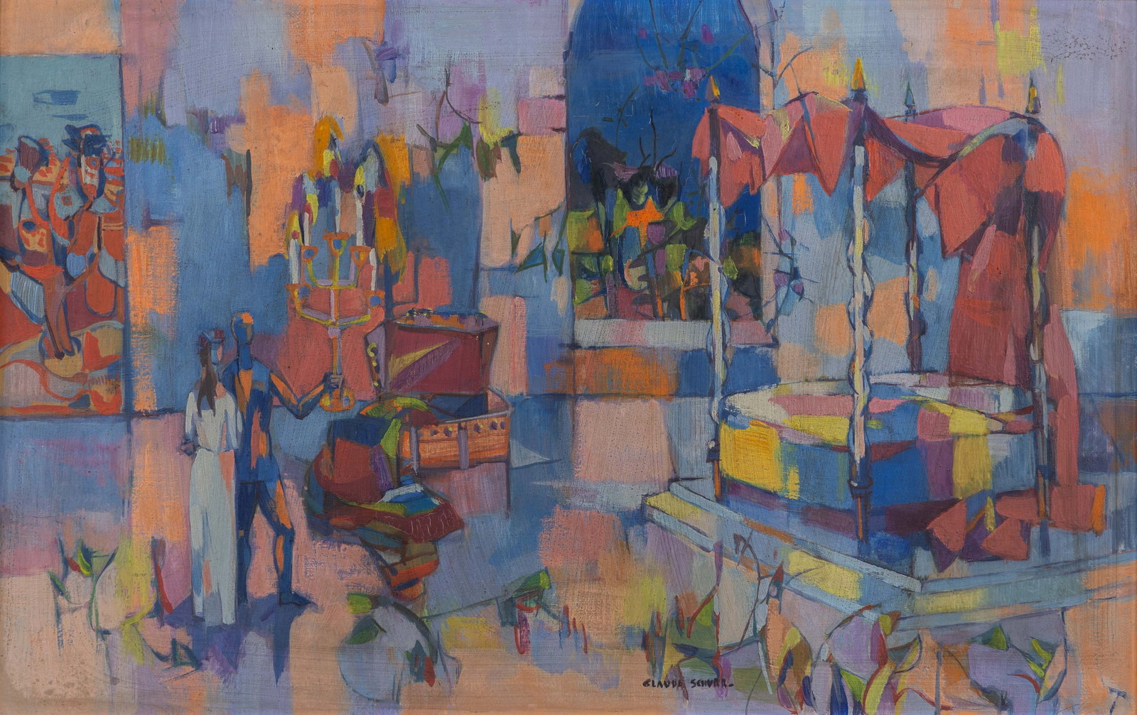 Claude Schurr (1921–2014) 'Ambiance Rose', oil on board.: Claude Schurr (1921–2014) 'Ambiance Rose', oil on board. A painting, oil on board. Signed in the centre at the bottom. (37.5 x 54.5 cm) Dimensions: (W:46 x H:29 cm) The absence of a condi