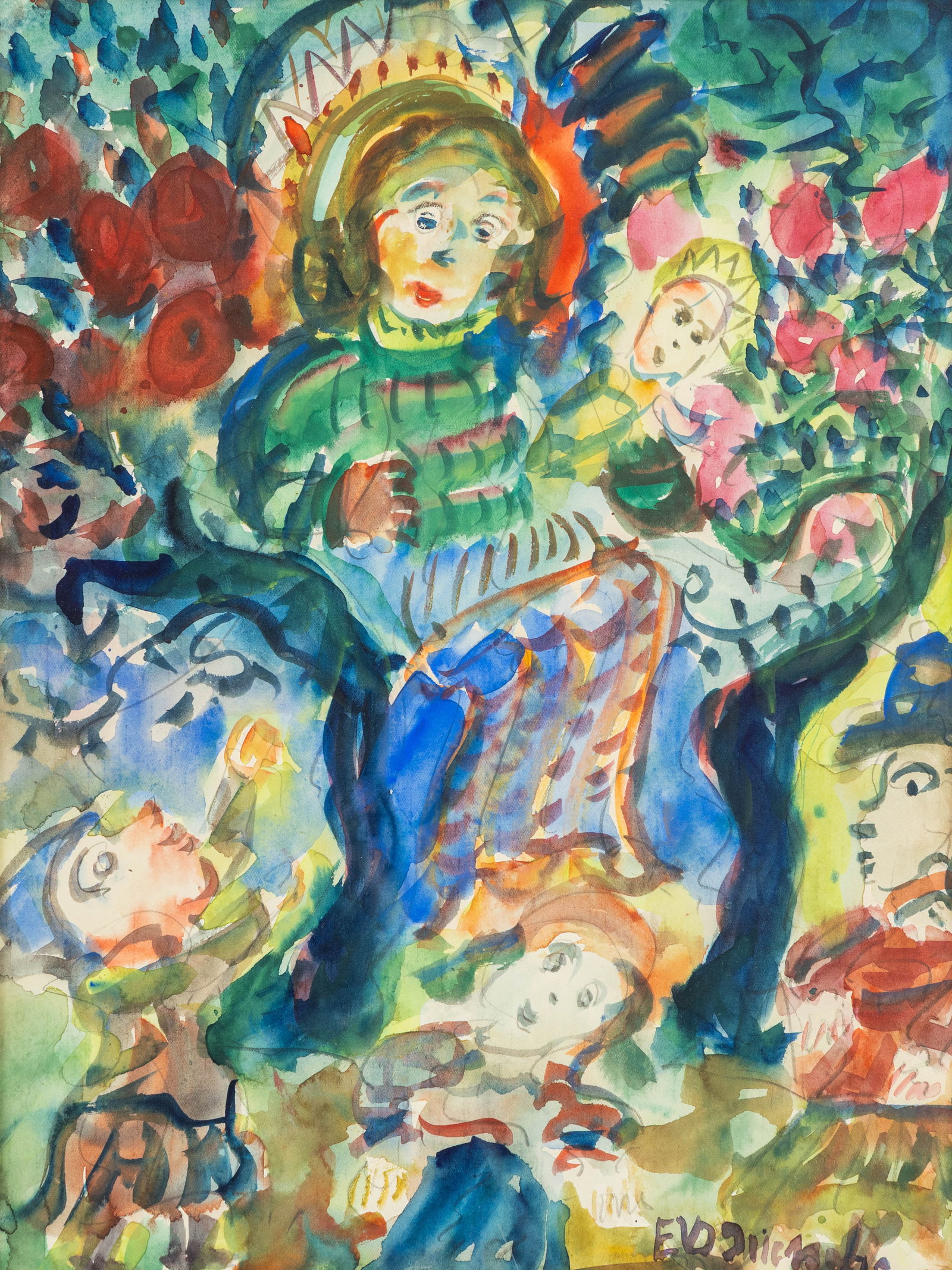 Ernest Van Den Driessche (1894-1985) ‘Figurative Composition' Watercolour on paper. (1 of 4)