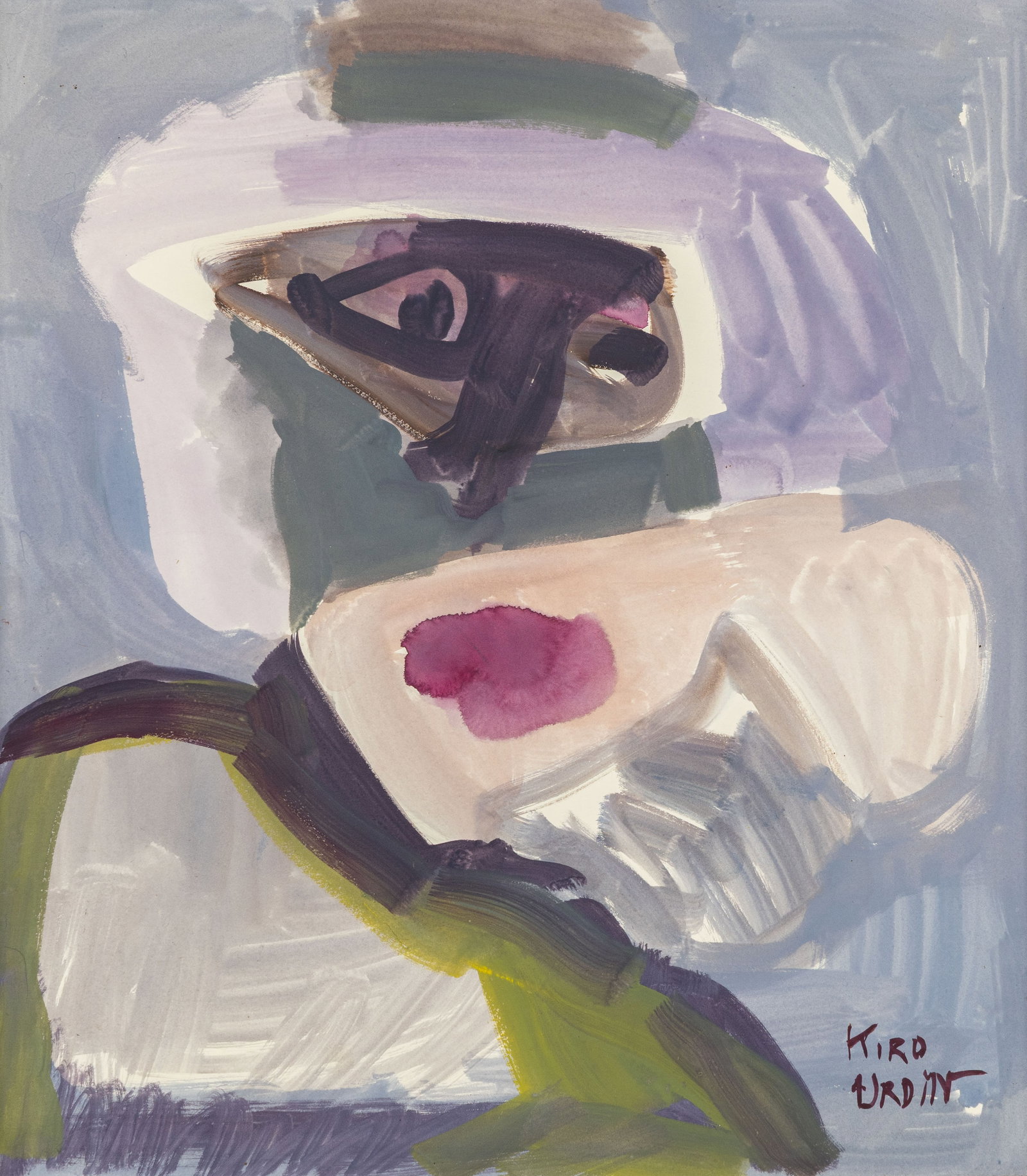 Kiro Urdin (1945) 'Figurative Composition', watercolour on paper.: Kiro Urdin (1945) 'Figurative Composition', watercolour on paper. Watercolour on paper, maroufled on canvas.Signed lower right. (84 x 78 cm) Dimensions: (W:48 x H:54 cm) The absence of a condition rep