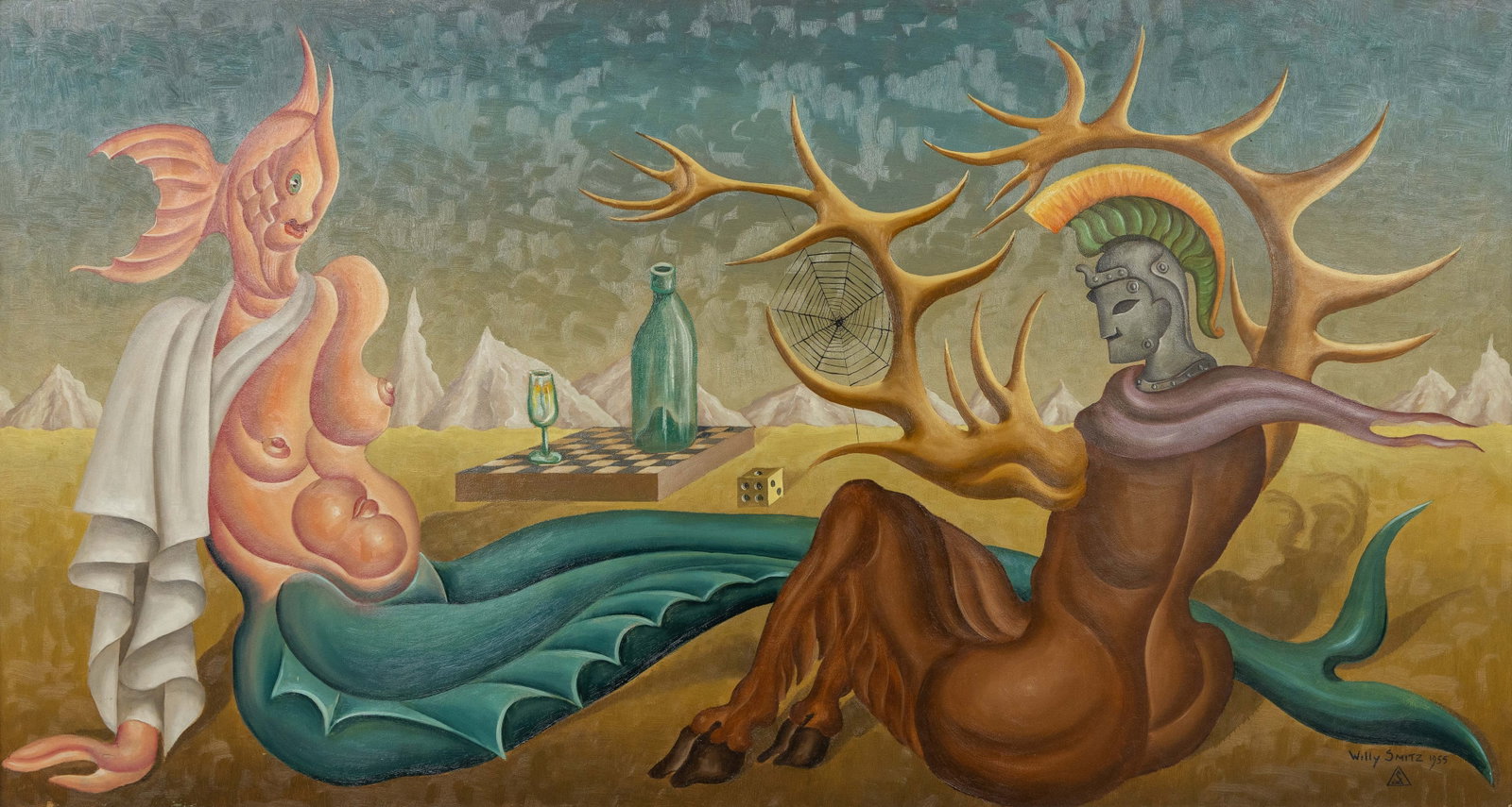 Willy Smitz (1914-1967) 'Surrealist Composition', oil on board. (1955) (1 of 8)
