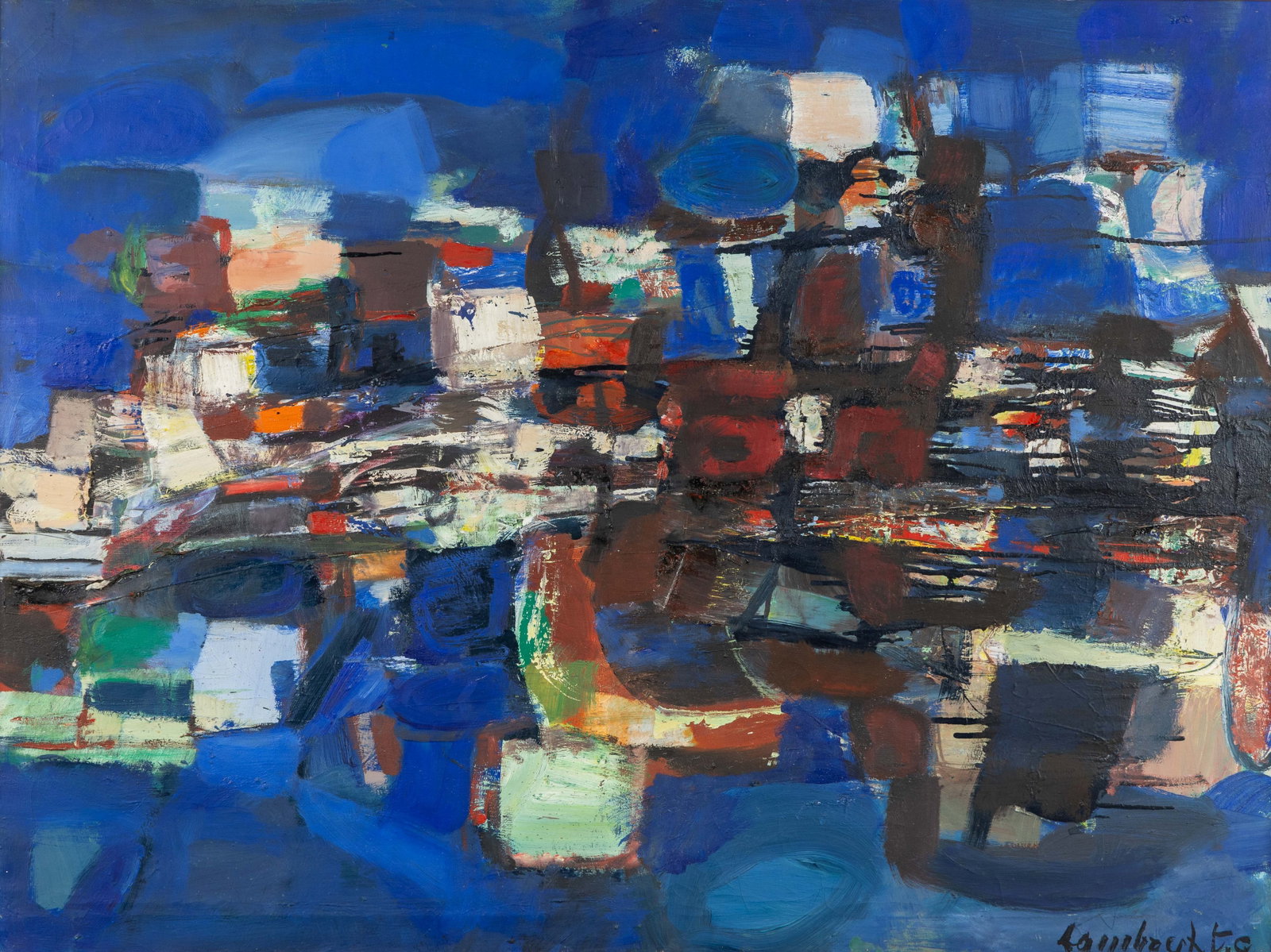 Constant Lambrecht (1915-1993) ‘Abstract Composition' oil on canvas.: Constant Lambrecht (1915-1993) 'Abstract Composition' oil on canvas. A painting, oil on canvas Signed lower right. (107 x 140 cm) Dimensions: (W:130 x H:95 cm) The absence of a condition report do