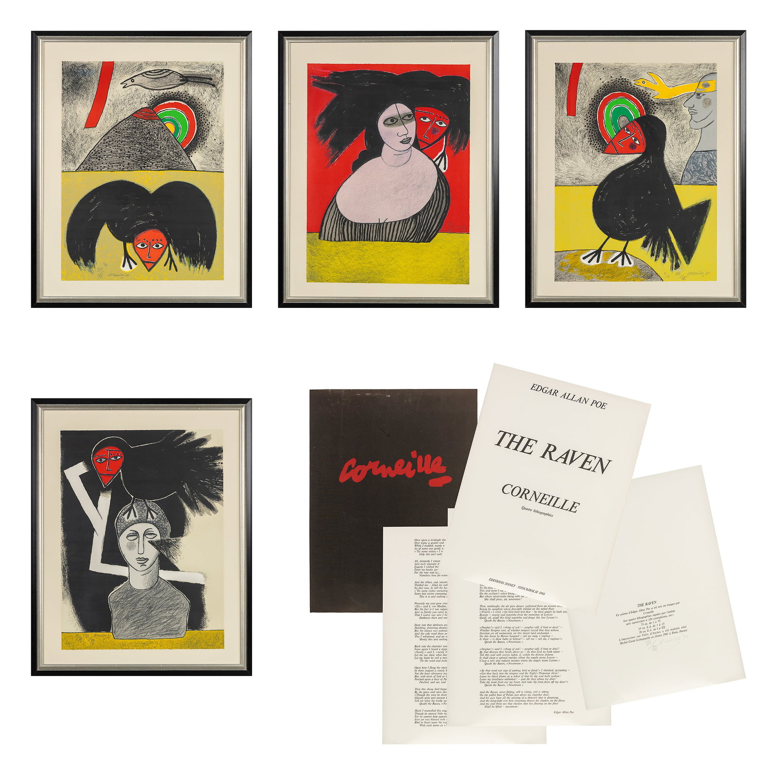 Corneille (1922–2010) 'The Raven', four lithographs, framed. (1991) (1 of 16)