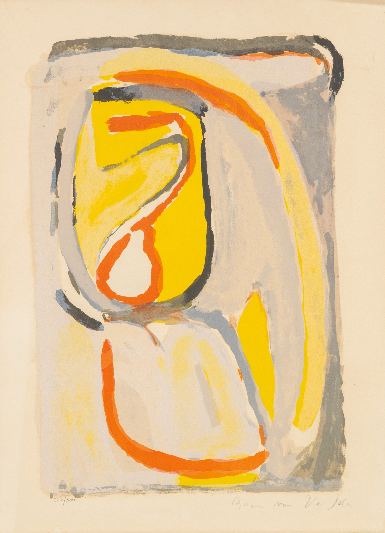 Bram Van Velde (1895–1981) ‘Composition', a lithograph.: Bram Van Velde (1895–1981) 'Composition', a lithograph. A lithograph. Numbered 220/300. Signed lower right. (75 x 58 cm) Dimensions: (W:48 x H:66 cm) Condition: The frame is mi