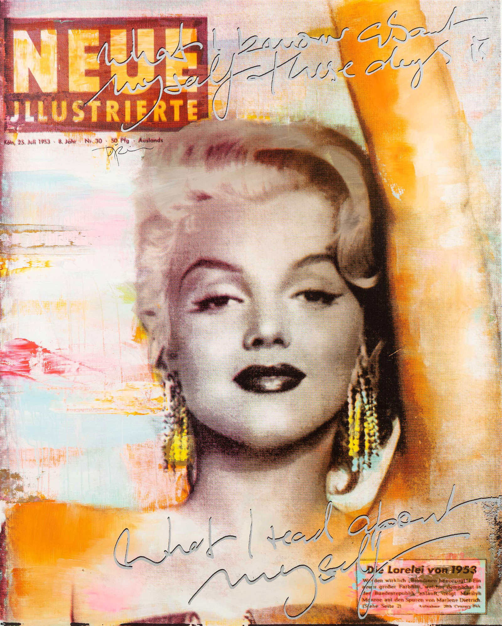 Jörg Döring (1965) 'Marilyn', a serigraph, mixed media on canvas.: Jörg Döring (1965) 'Marilyn', a serigraph, mixed media on canvas. A serigraph, mixed media on canvas.Signed above the centre.Marked 1/6 on the reverse. Dimensions: (W:130 x H:170 cm) The absence of 