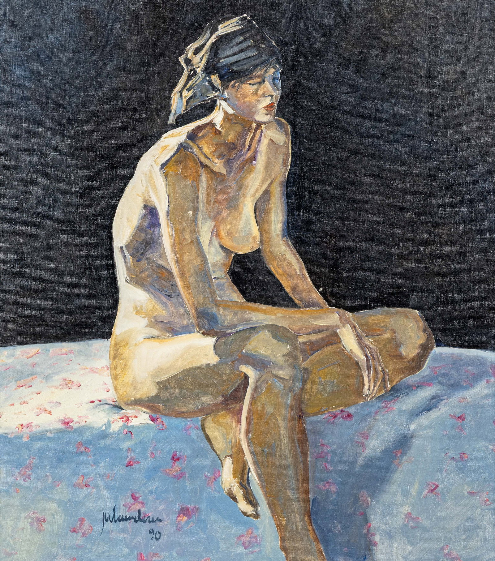 Johan Van Vlaenderen (1952) 'Nude' Oil on canvas. (1990): Johan Van Vlaenderen (1952) 'Nude' Oil on canvas. (1990) A painting, oil on canvas. Signed and dated in the bottom left-hand corner. (93.5 x 83 cm) Dimensions: (W:80 x H:90 cm) The absence 
