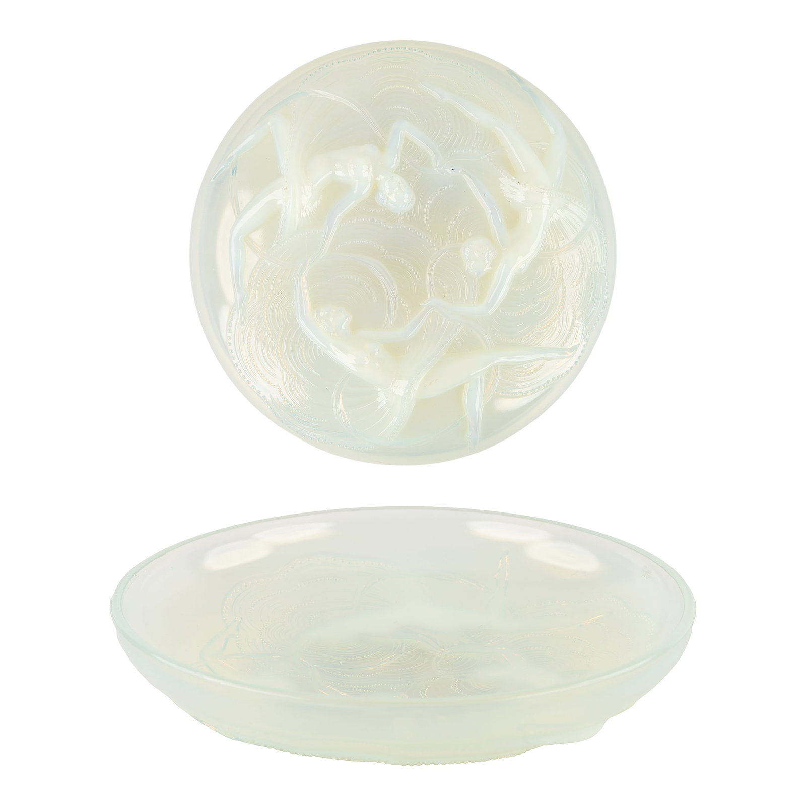 Sabino, a bowl. Opaline glass, decorated with three nymphs. France, Art Deco. (1 of 6)
