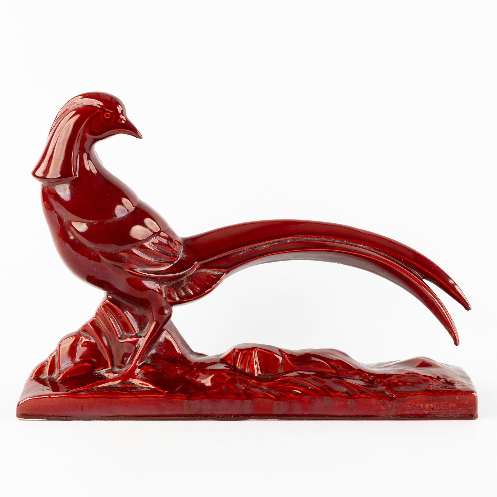 Charles Lemanceau (1905-1980) 'Pheasant', red glazed ceramic, Art Deco, circa 1930. (1 of 8)