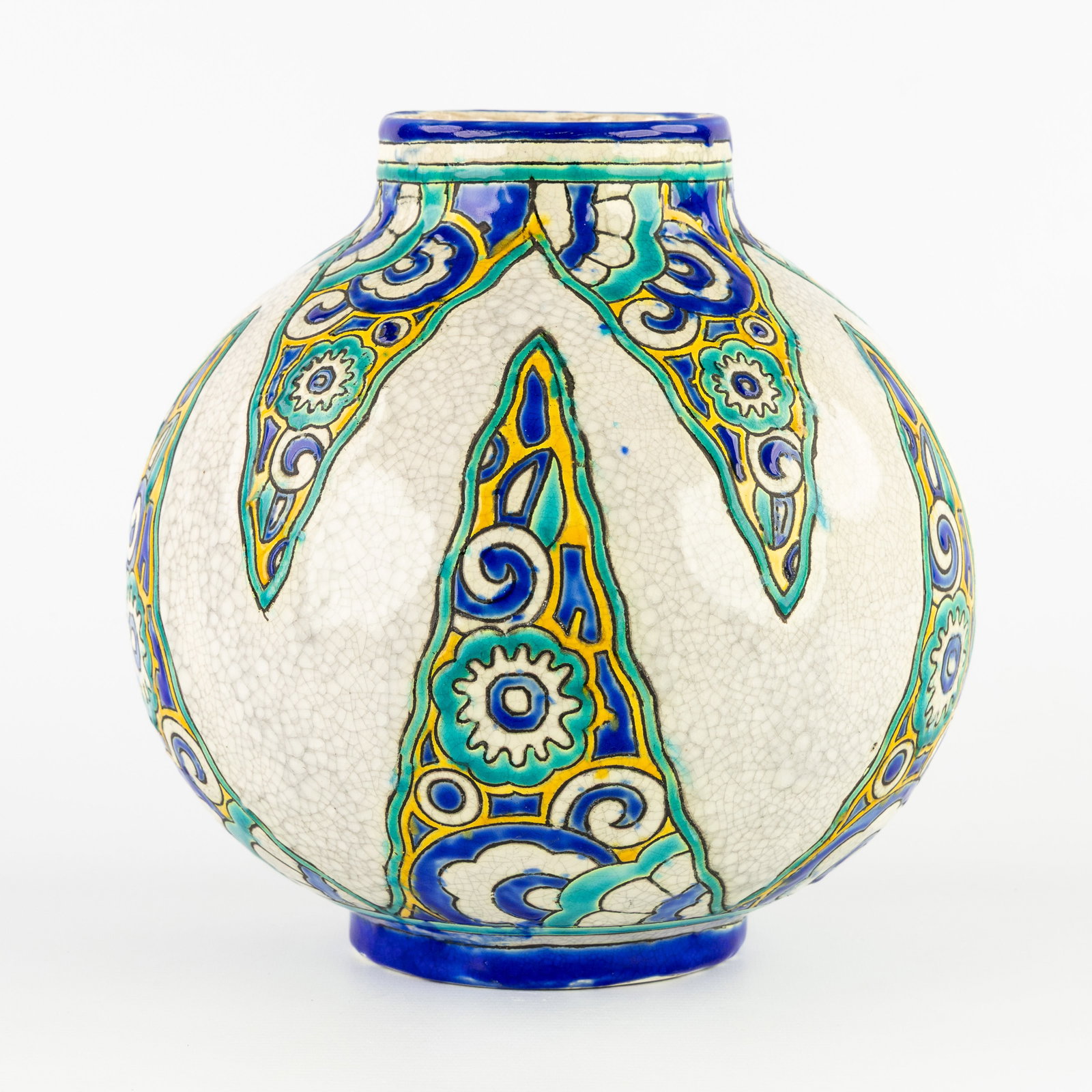Charles Catteau (1880–1966) ‘Polychrome design with stylised floral motifs', glazed ceramic for (1 of 7)