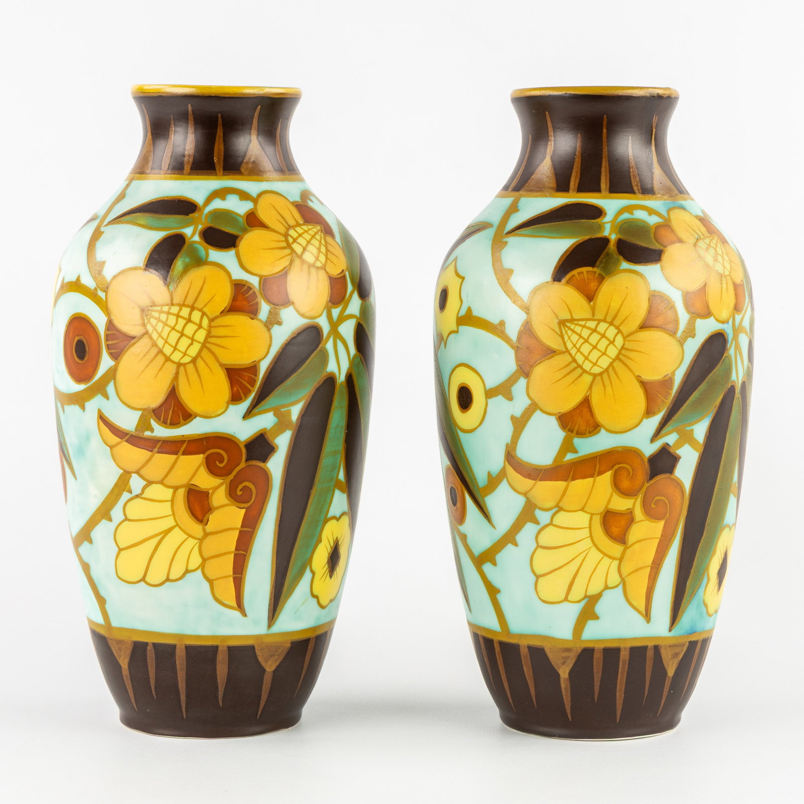Charles Catteau (1880–1966) ‘Pair of Vases', ‘Multicoloured Decoration with Floral Motifs'. (1 of 8)
