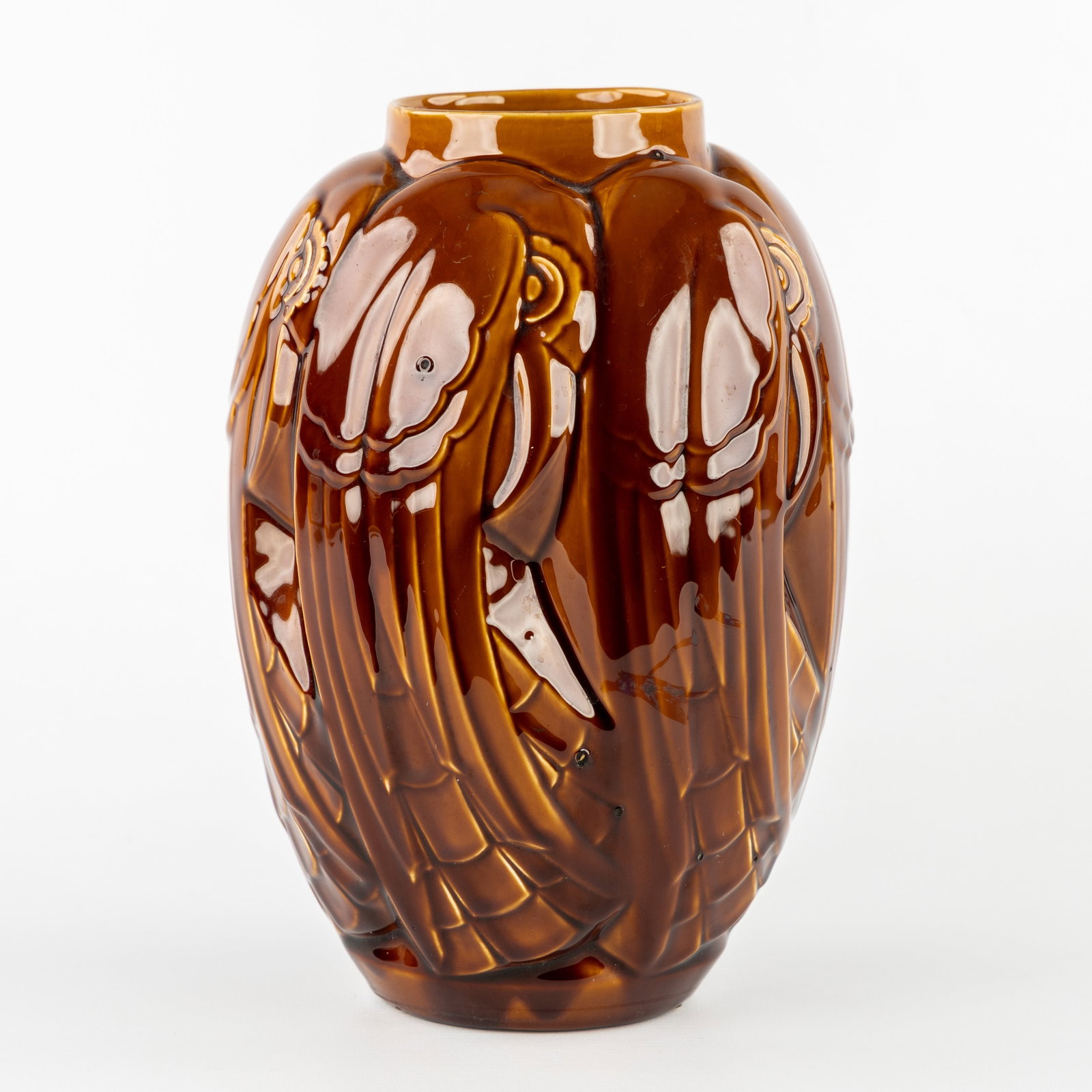 Charles Catteau (1880–1966) ‘Relief decoration with monochrome glazed parrots', glazed ceramics (1 of 6)