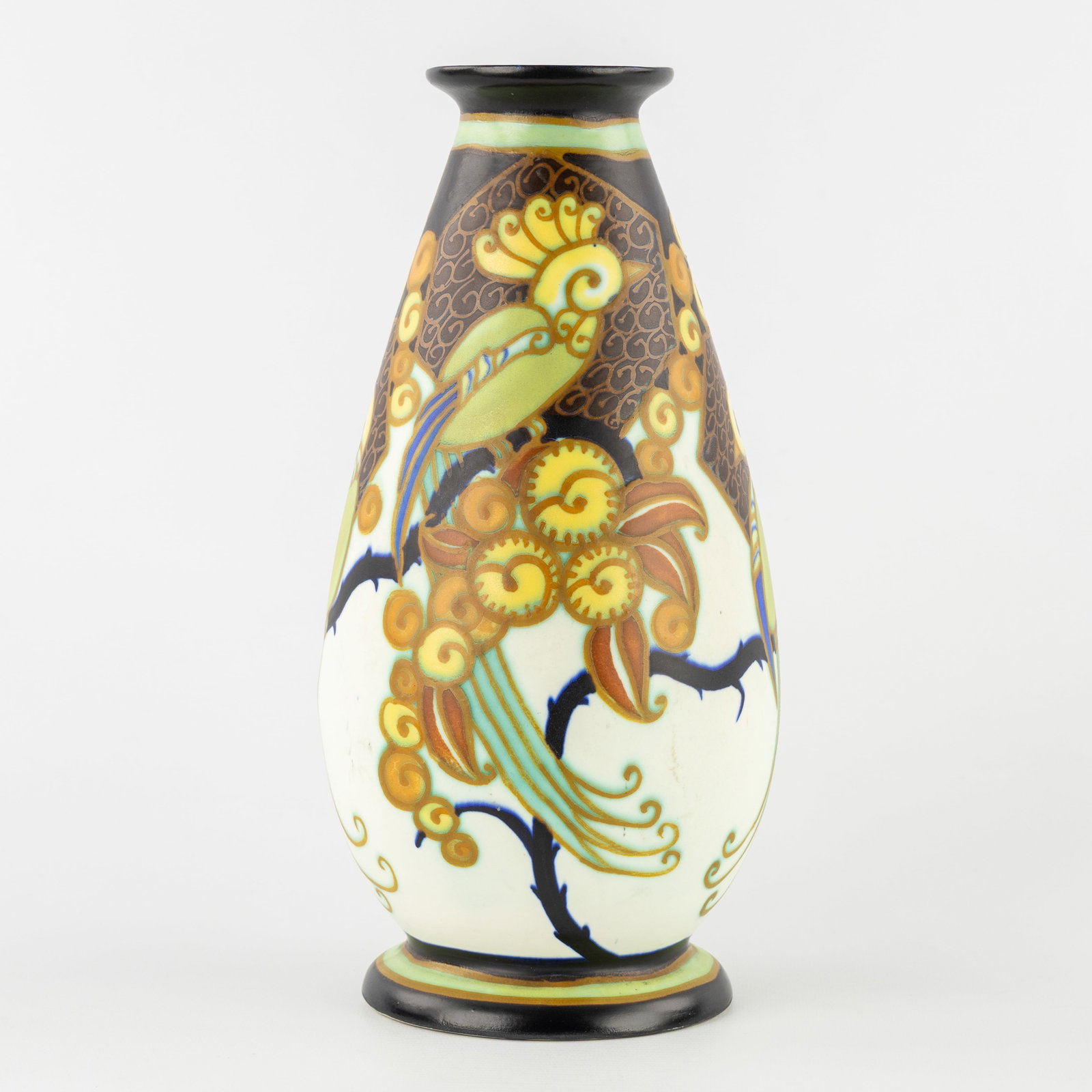 Charles Catteau (1880–1966) ‘Polychrome Design with exotic birds and floral motives', glazed (1 of 7)
