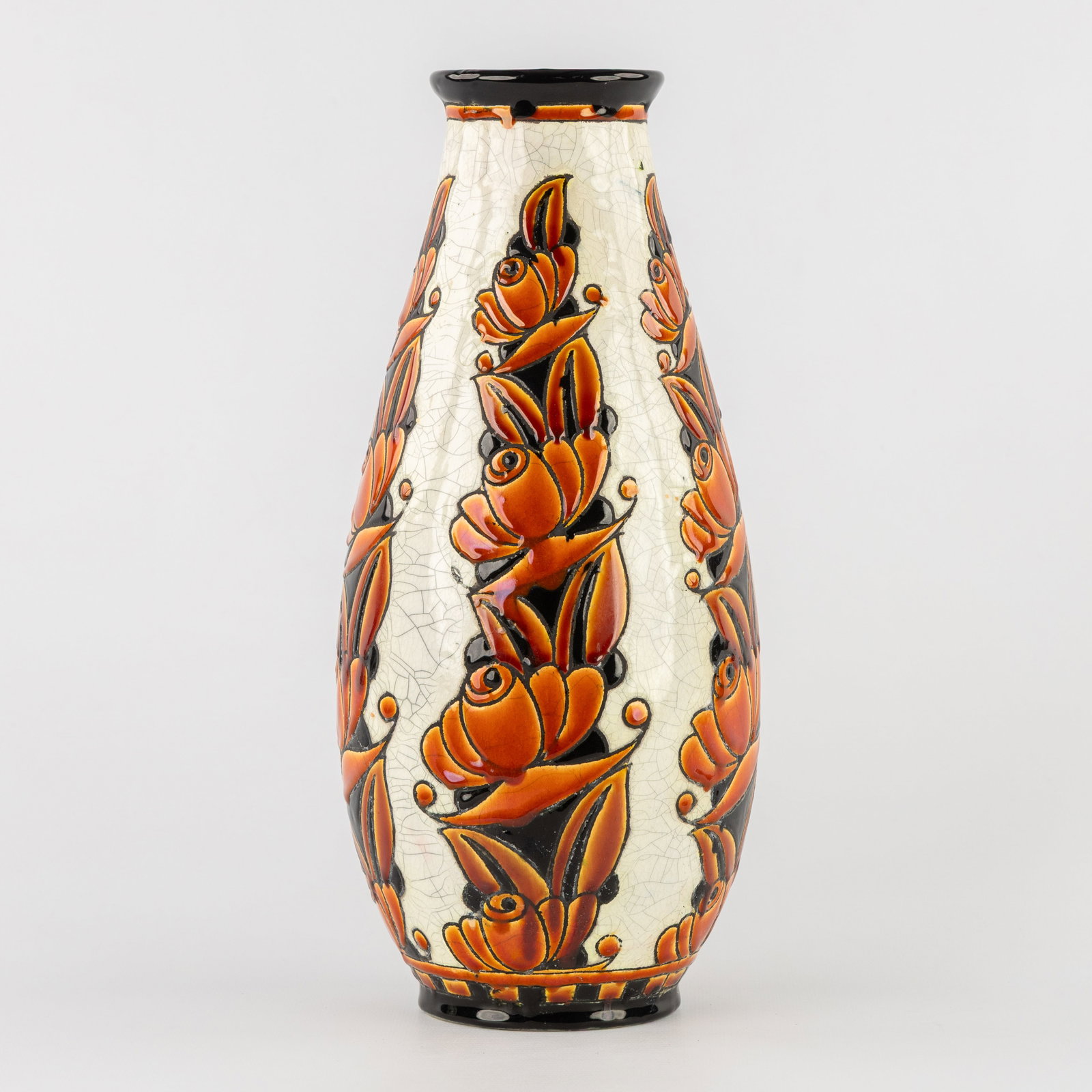 Charles Catteau (1880–1966) ‘Three-colour Design with sylised flowers', glazed ceramics for Boch (1 of 7)