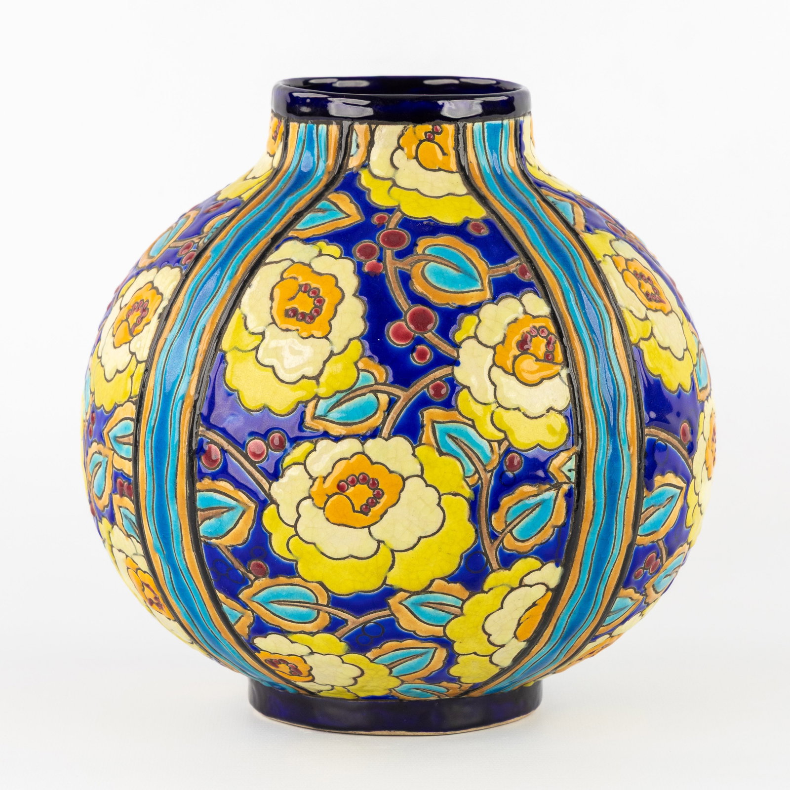 Charles Catteau (1880–1966) ‘Polychrome Design with stylised flowers', glazed ceramics for Boch (1 of 8)