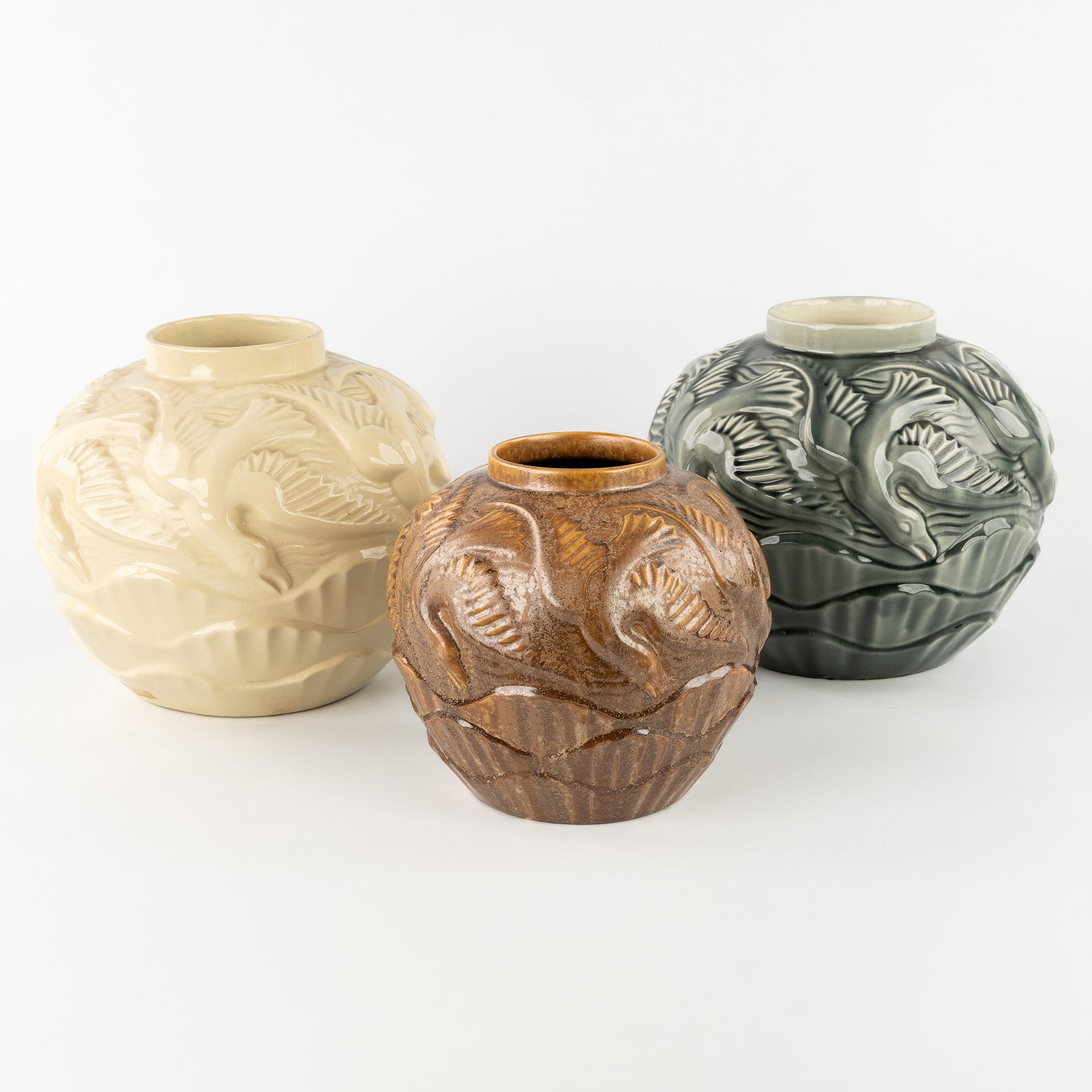 Charles Catteau (1880–1966) ‘Three vases with monochrome glaze: “Aux Moettes??, Model 1175. (1 of 10)