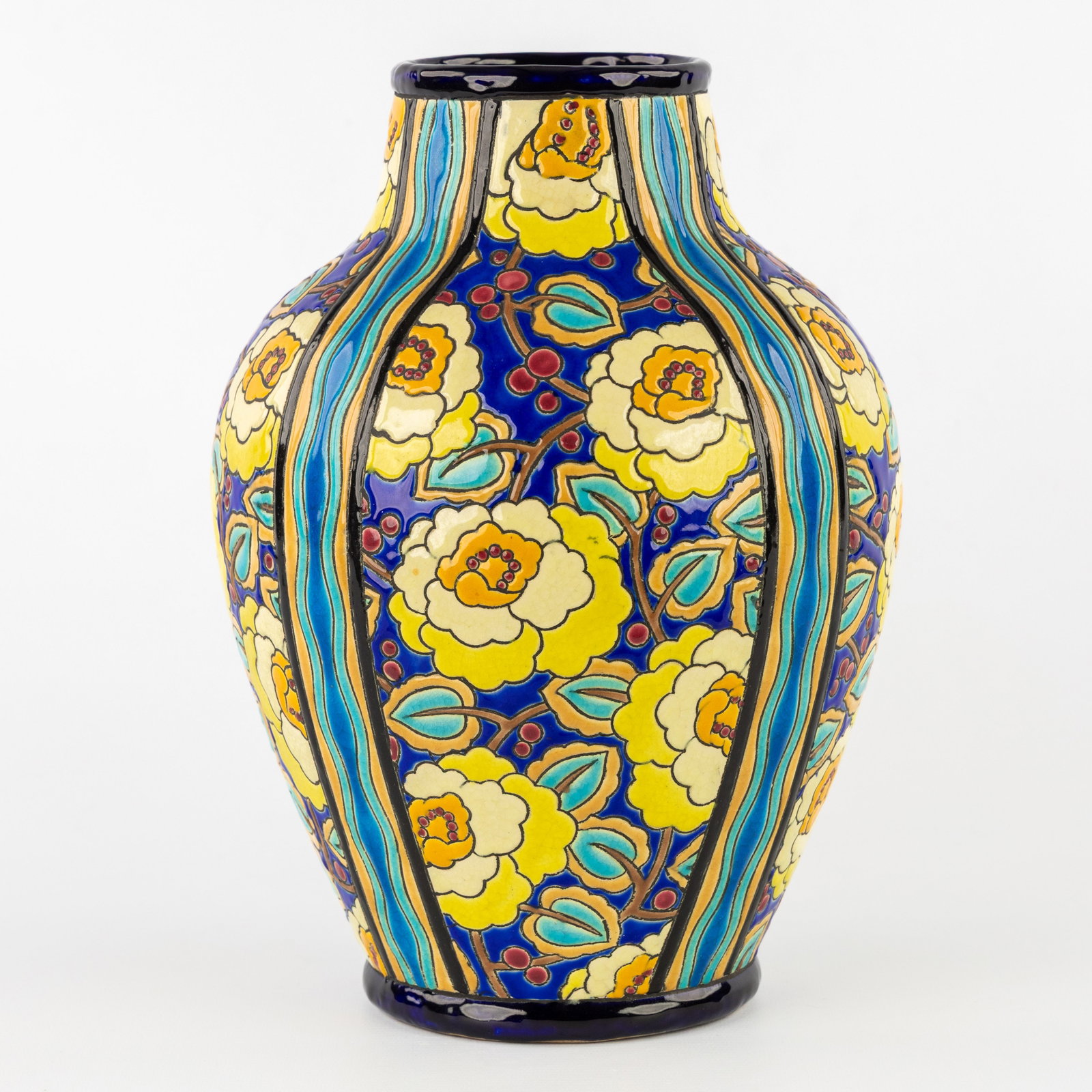 Charles Catteau (1880–1966) ‘Polychrome design with floral motifs', glazed ceramics for Boch (1 of 8)