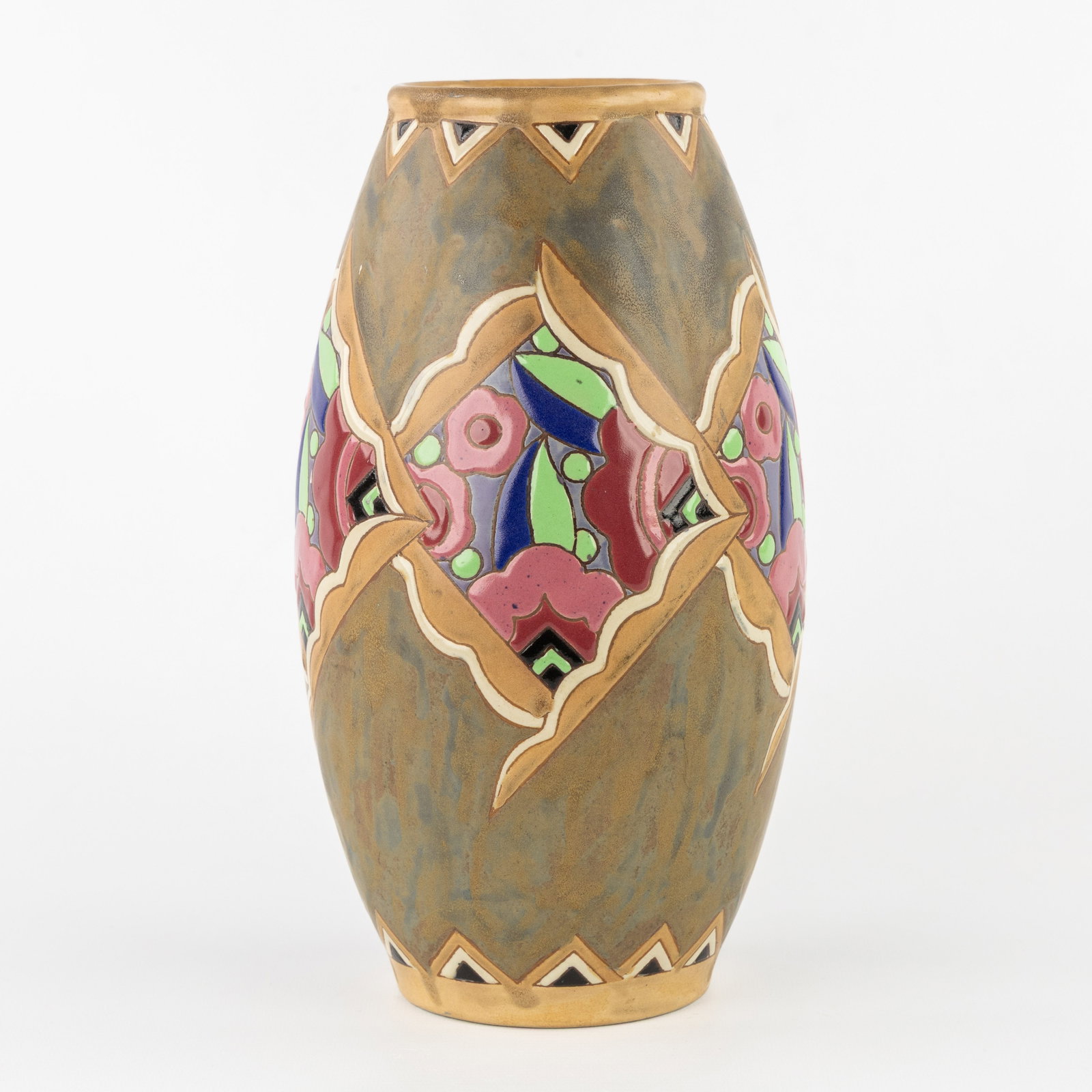 Charles Catteau (1880–1966) ‘Polychrome design with stylised floral motifs', glazed gres (1 of 7)