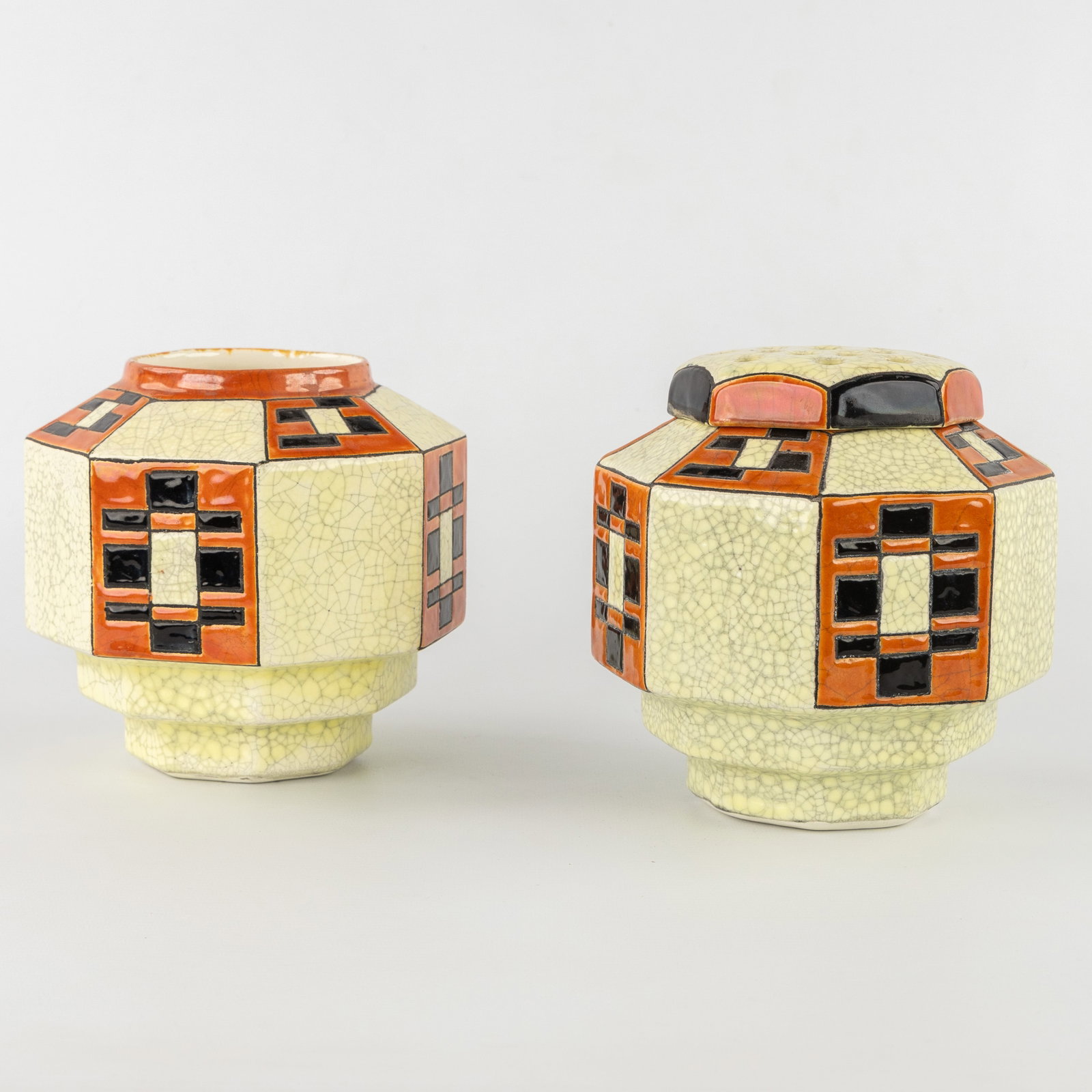 Charles Catteau (1880–1966) ‘Two Pic-Fleurs: Three-colour design with geometric patterns', (1 of 10)