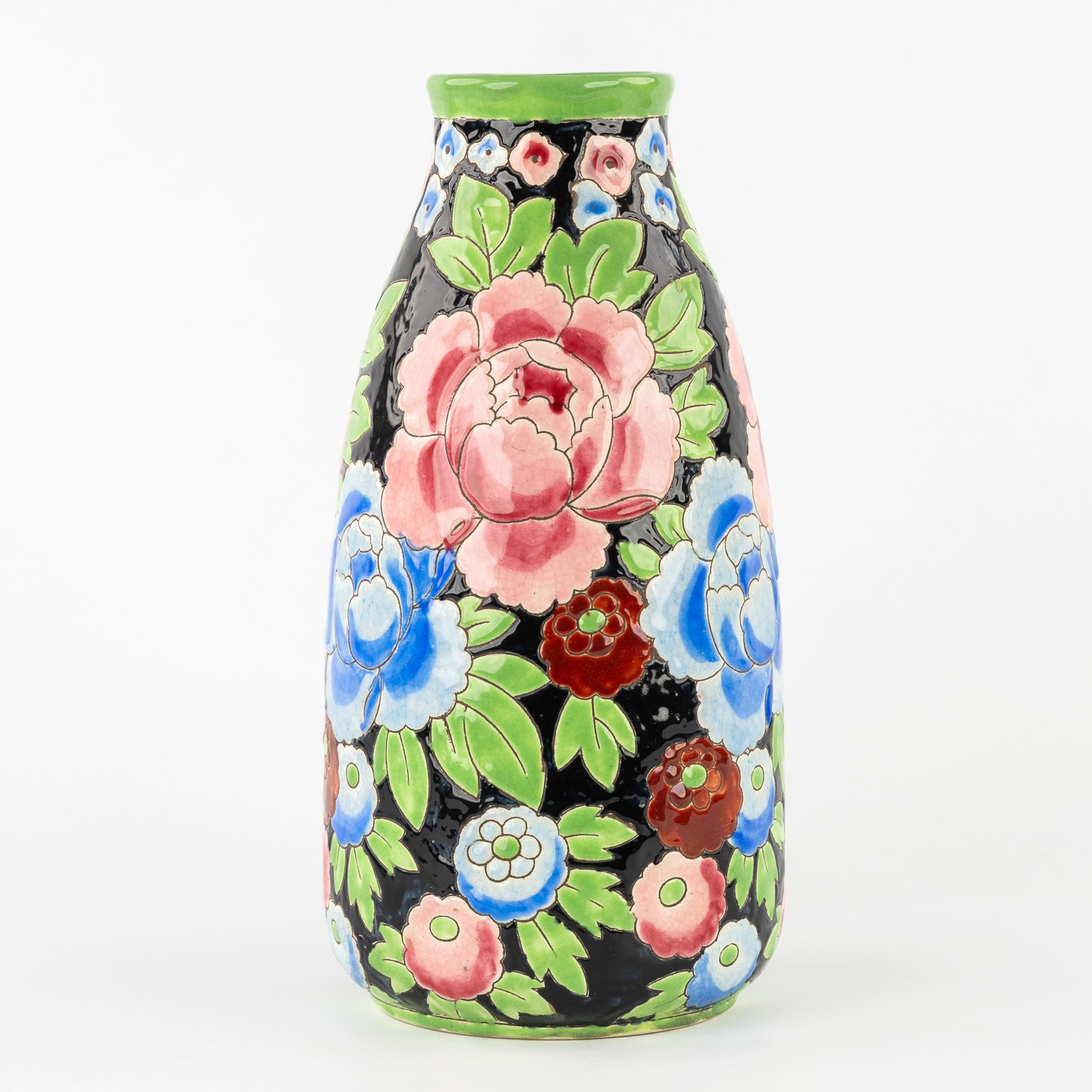 Charles Catteau (1880–1966) ‘Polychrome design with red and blue peonies', glazed ceramics for (1 of 7)