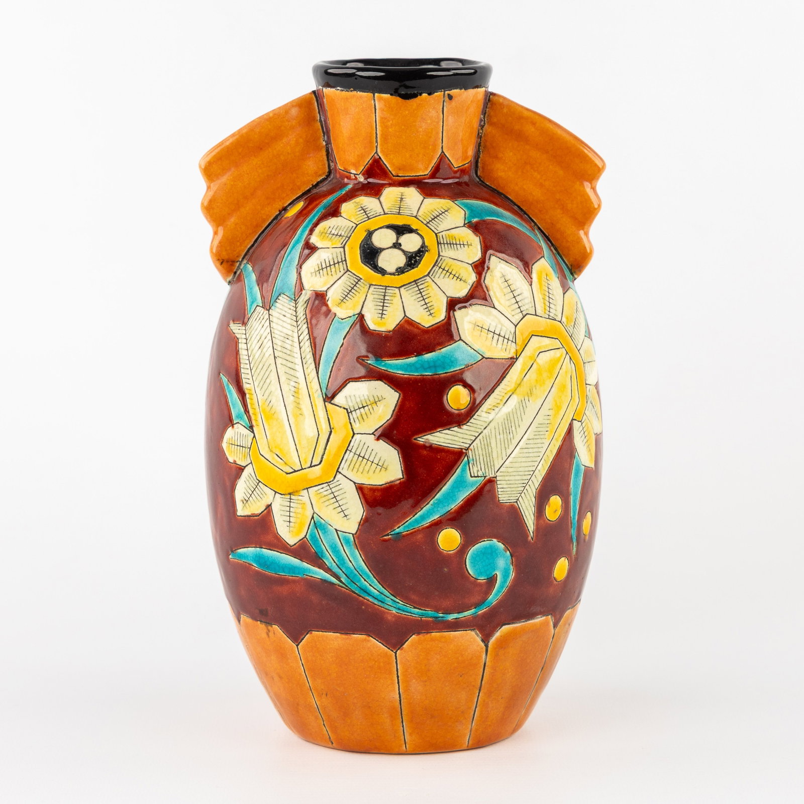 Charles Catteau (1880–1966) ‘Polychrome design with floral motifs', glazed ceramics for Boch (1 of 8)