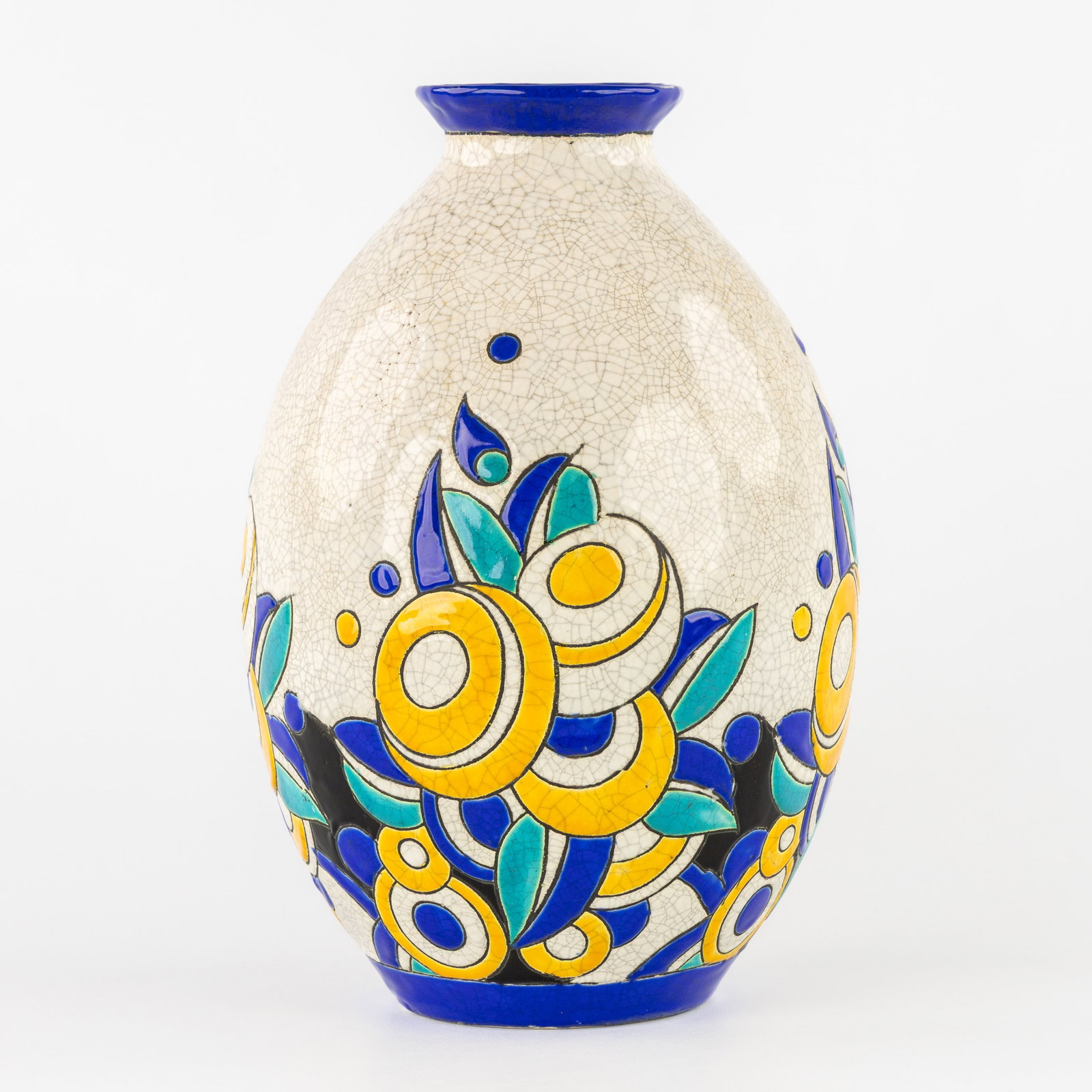 Charles Catteau (1880–1966) ‘Polychrome design with stylised floral motifs', glazed ceramics for (1 of 8)