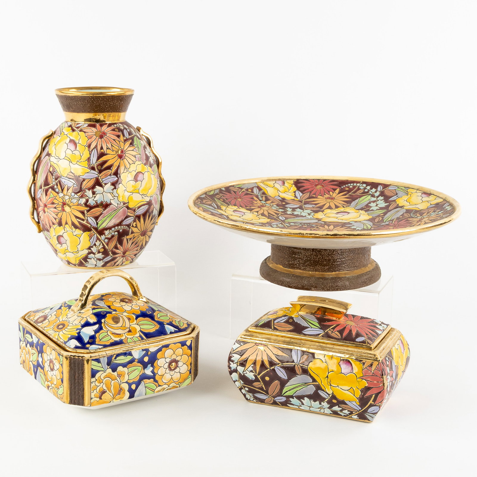 Raymond Chevalier (1900-1959), 'Nagako' decor, 4 pieces of glazed ceramics for Boch Keramis, Art (1 of 11)