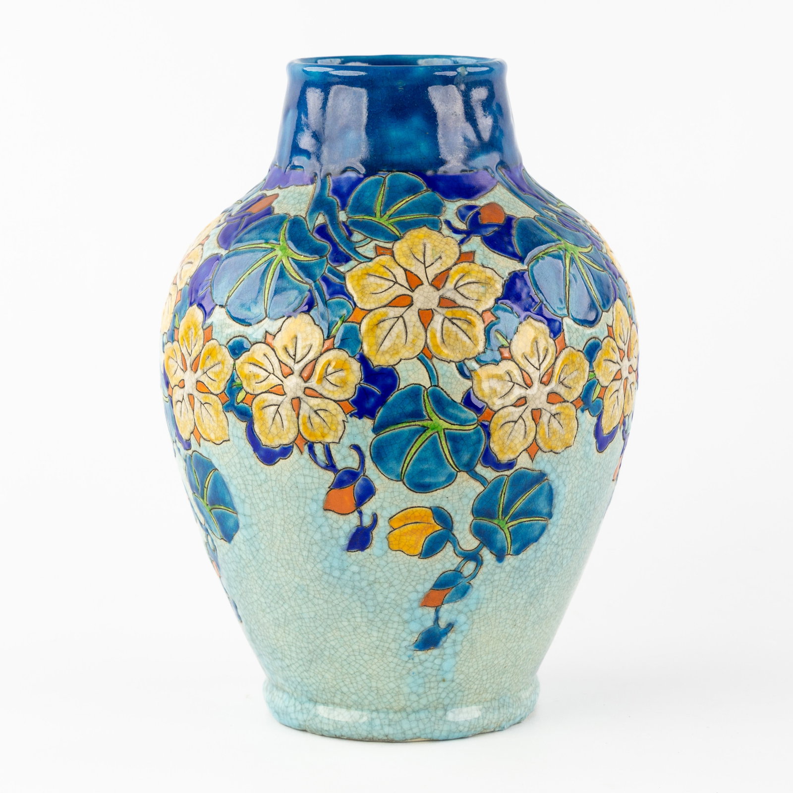 Charles Catteau (1880–1966) ‘Polychrome decor with floral motifs, on a light blue background', (1 of 7)