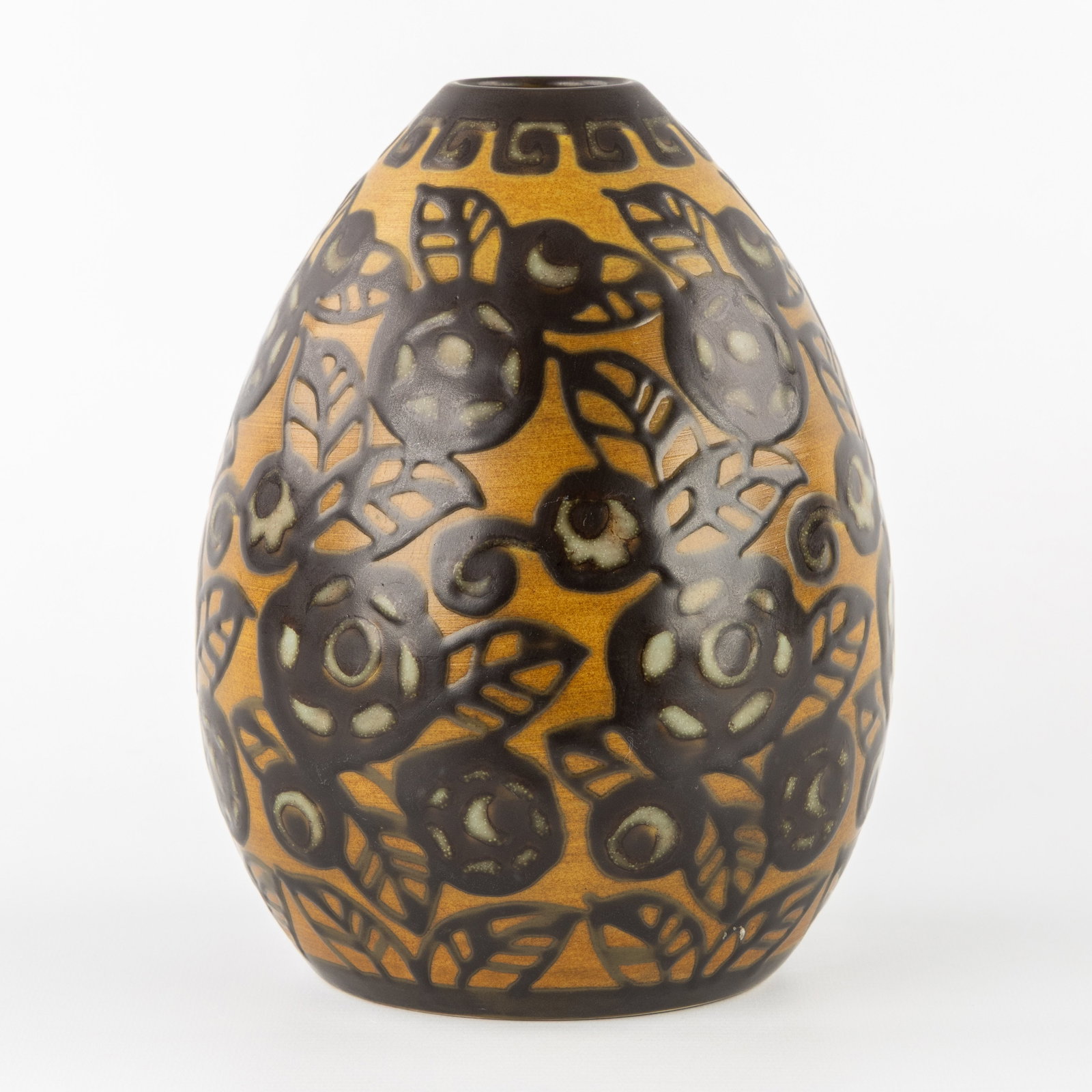 Charles Catteau (1880–1966) ‘Vase with two-colour design featuring flowers and leaves', glazed (1 of 7)